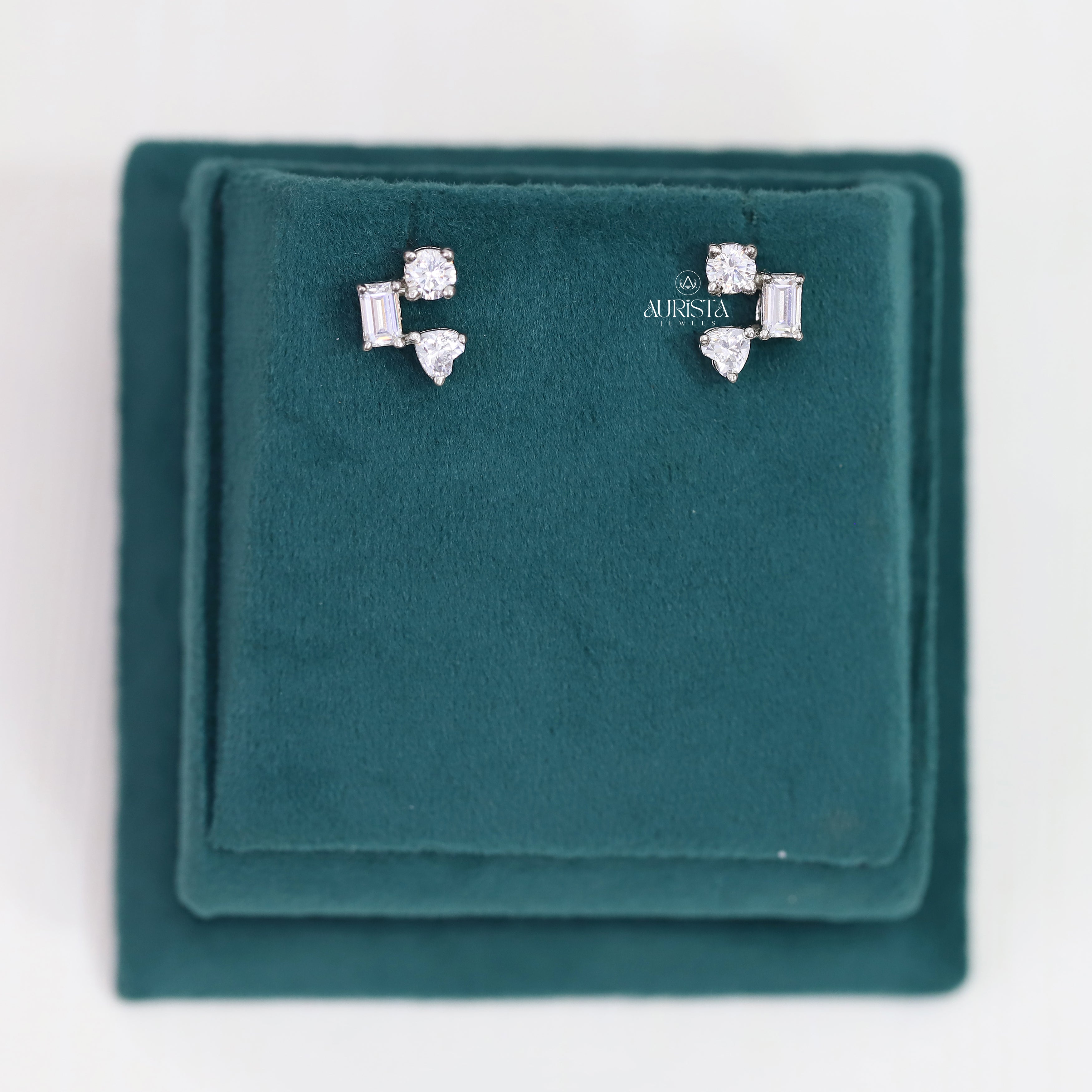 Dainty Moissanite Cluster Stud Earrings, Mixed Shape Diamond Earring, Minimalist Stud