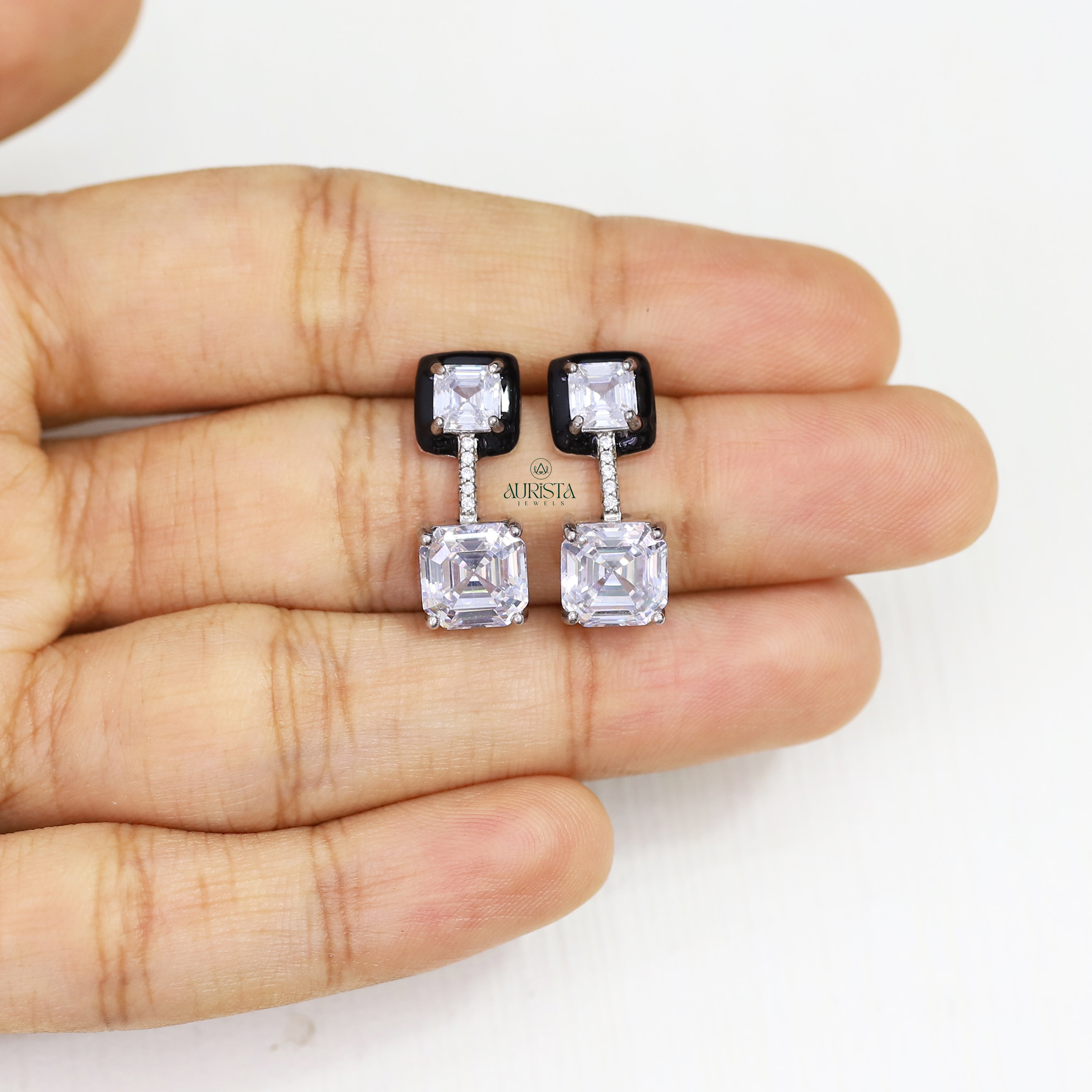Moissanite Art Deco Drop Earrings, Asscher Cur Dangle Earrings, Gift for Her