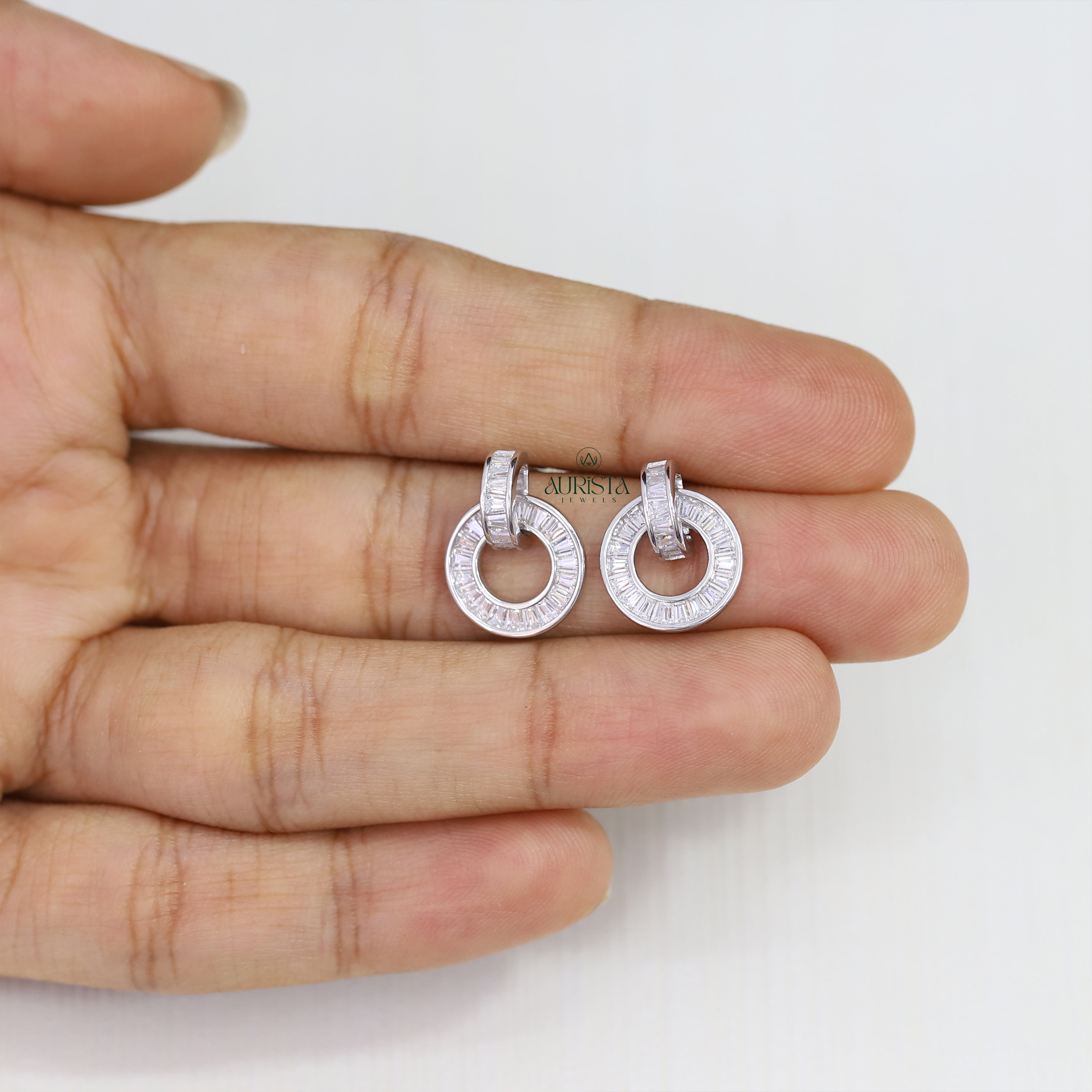 Baguette Cut Moissanite Circle Drop Earrings, Minimalist Round Hoop Dangle Jewelry Gift