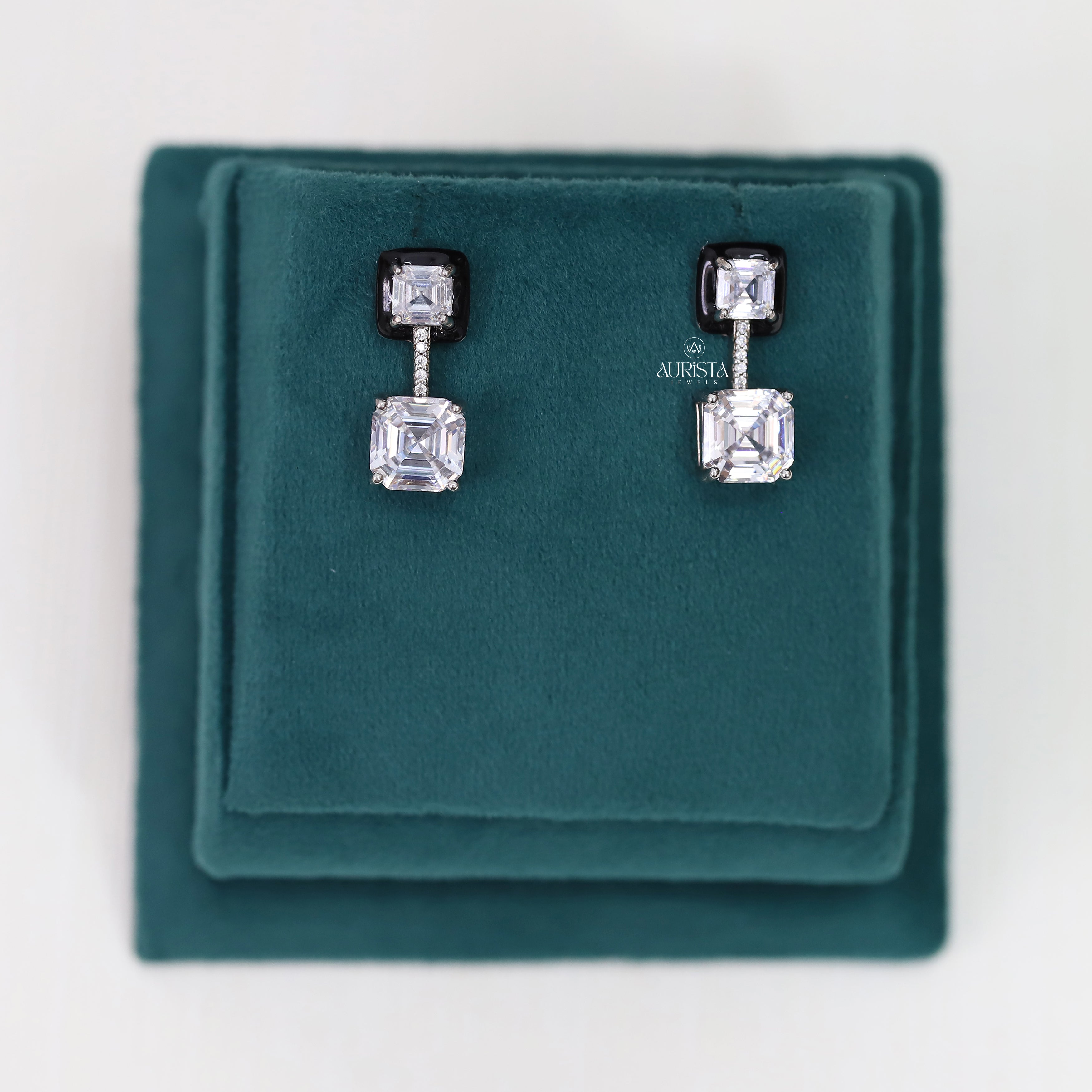 Moissanite Art Deco Drop Earrings, Asscher Cur Dangle Earrings, Gift for Her