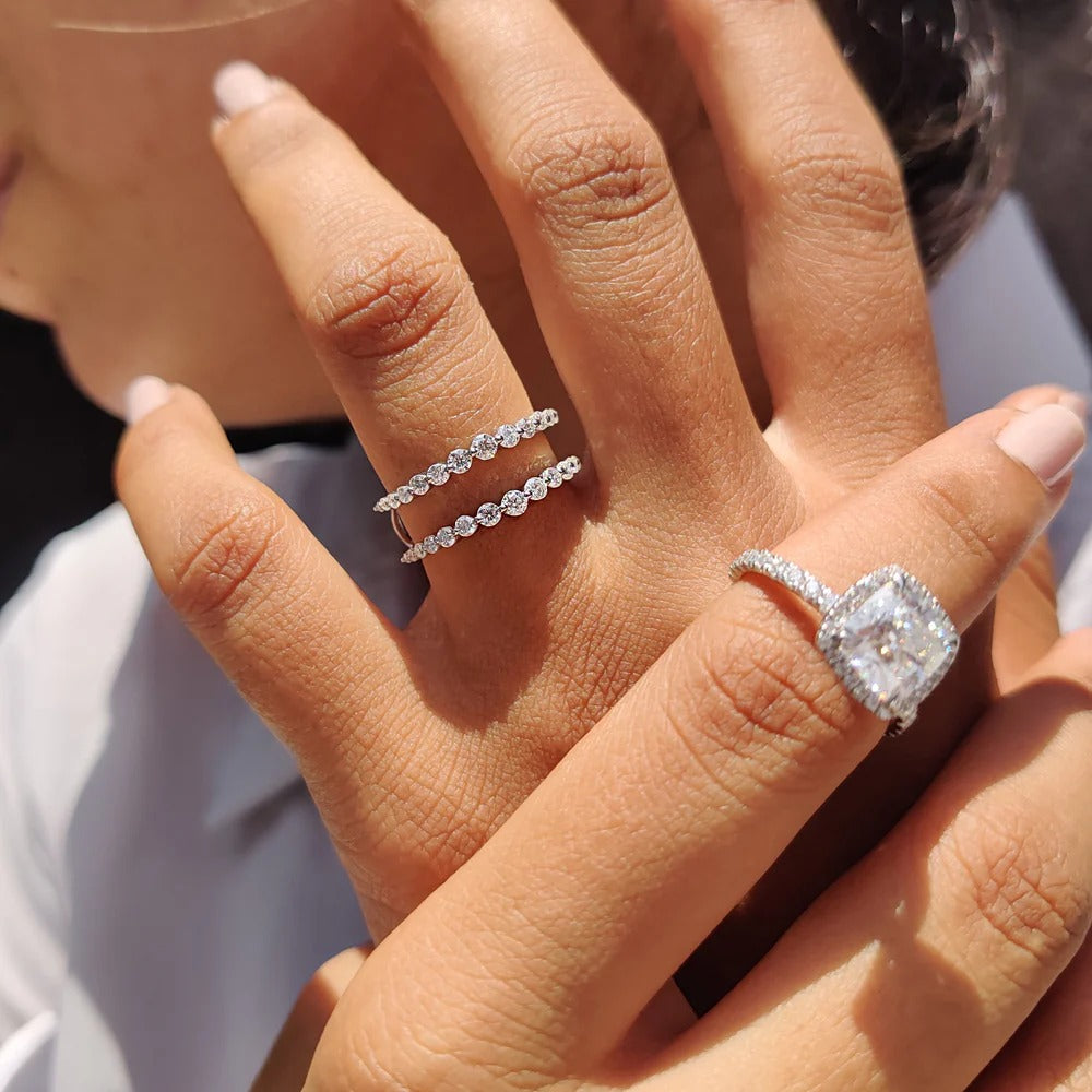 Moissanite Diamond Ring Guard Enhancer Double Band Stacking Wedding Set White Gold