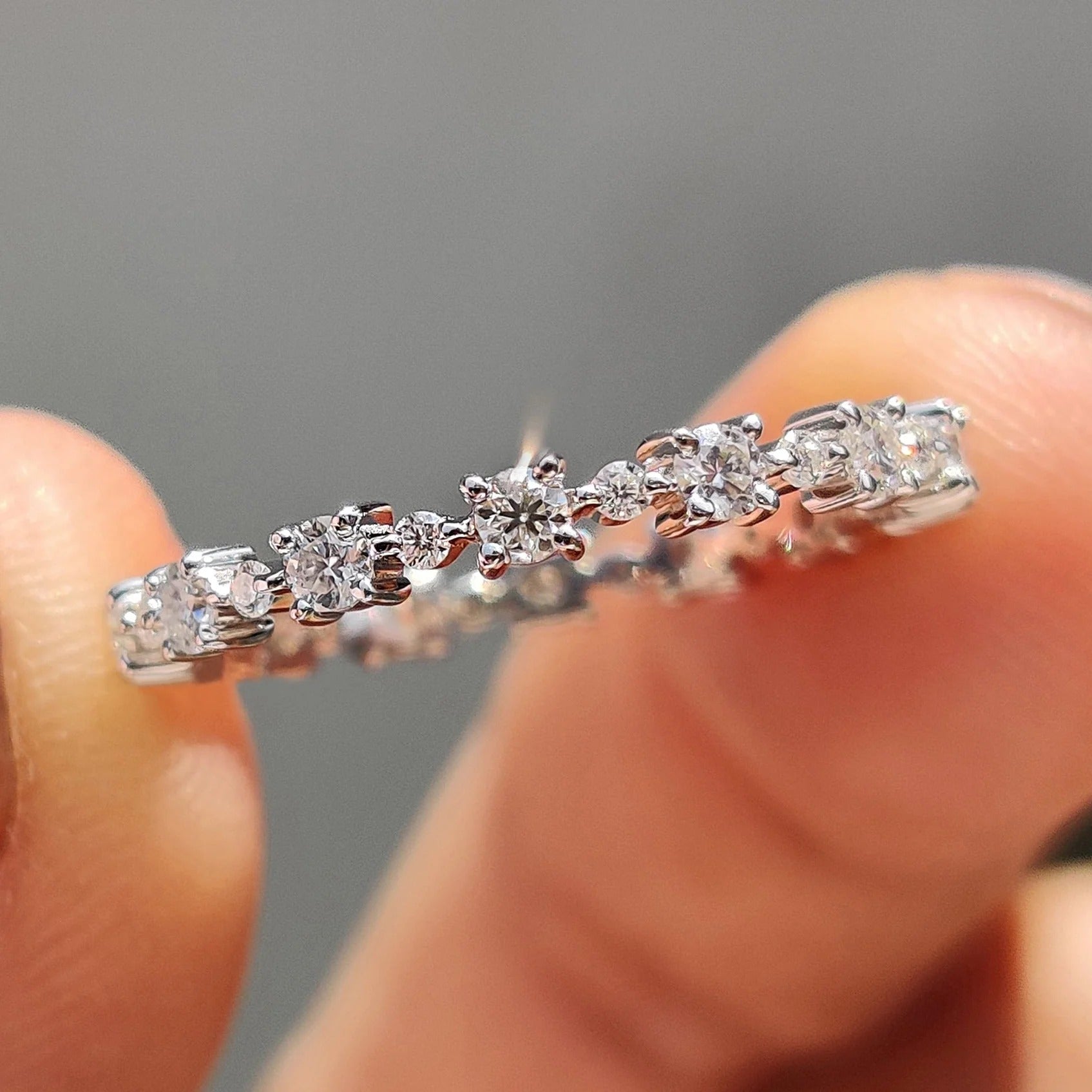 Round Moissanite Diamond Dainty Eternity Band Minimalist Stackable Ring