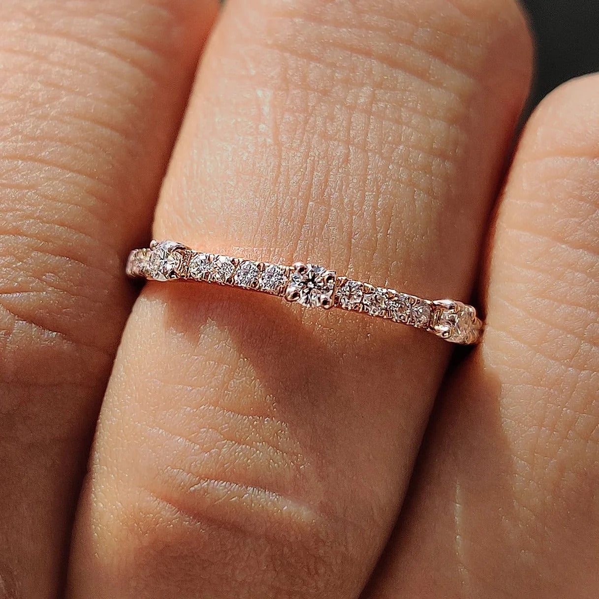 Moissanite Diamond Dainty Eternity Band Rose Gold Minimalist Stackable Wedding Ring