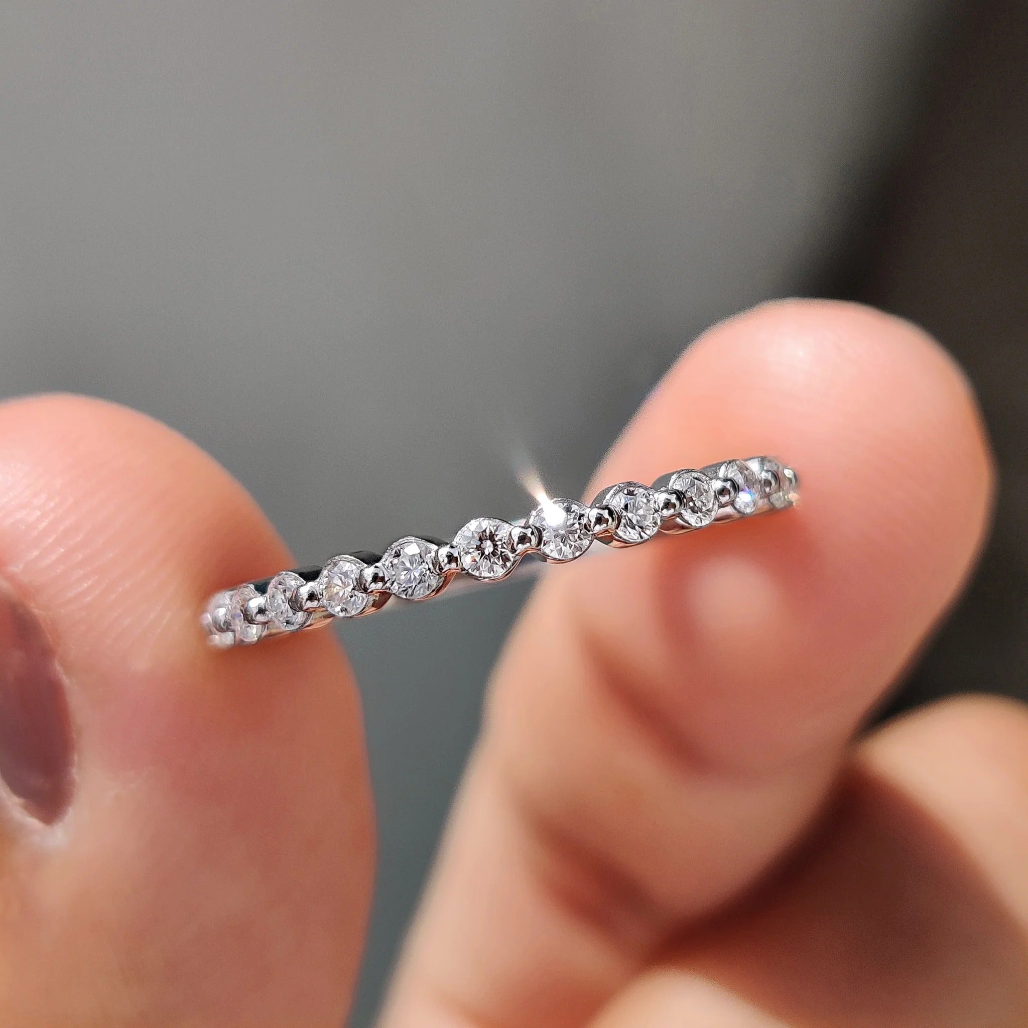 Round Moissanite in Diamond Stackable Eternity Band White Gold Wedding Ring