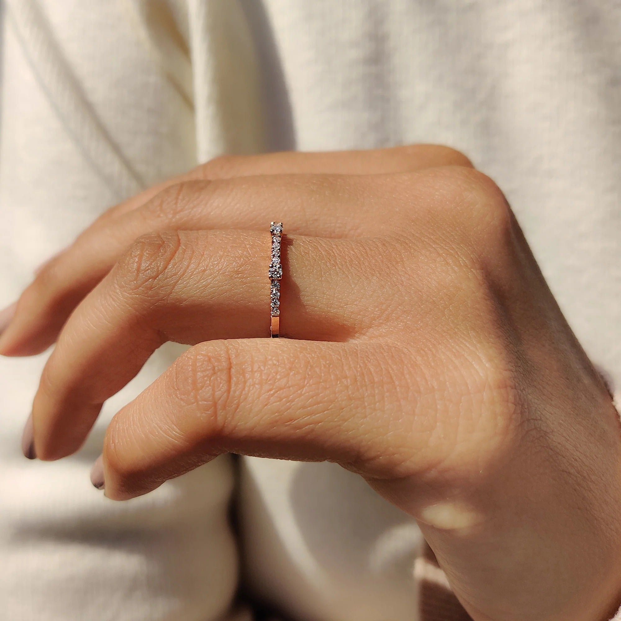 Moissanite Diamond Dainty Eternity Band Rose Gold Minimalist Stackable Wedding Ring