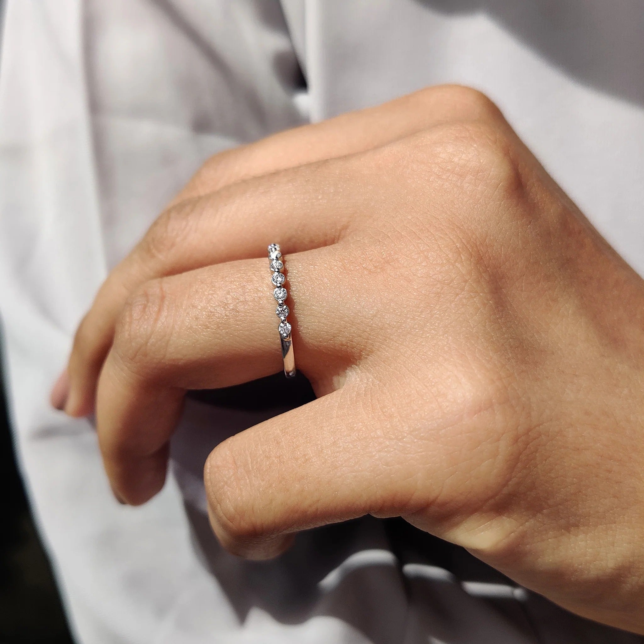 Round Moissanite in Diamond Stackable Eternity Band White Gold Wedding Ring