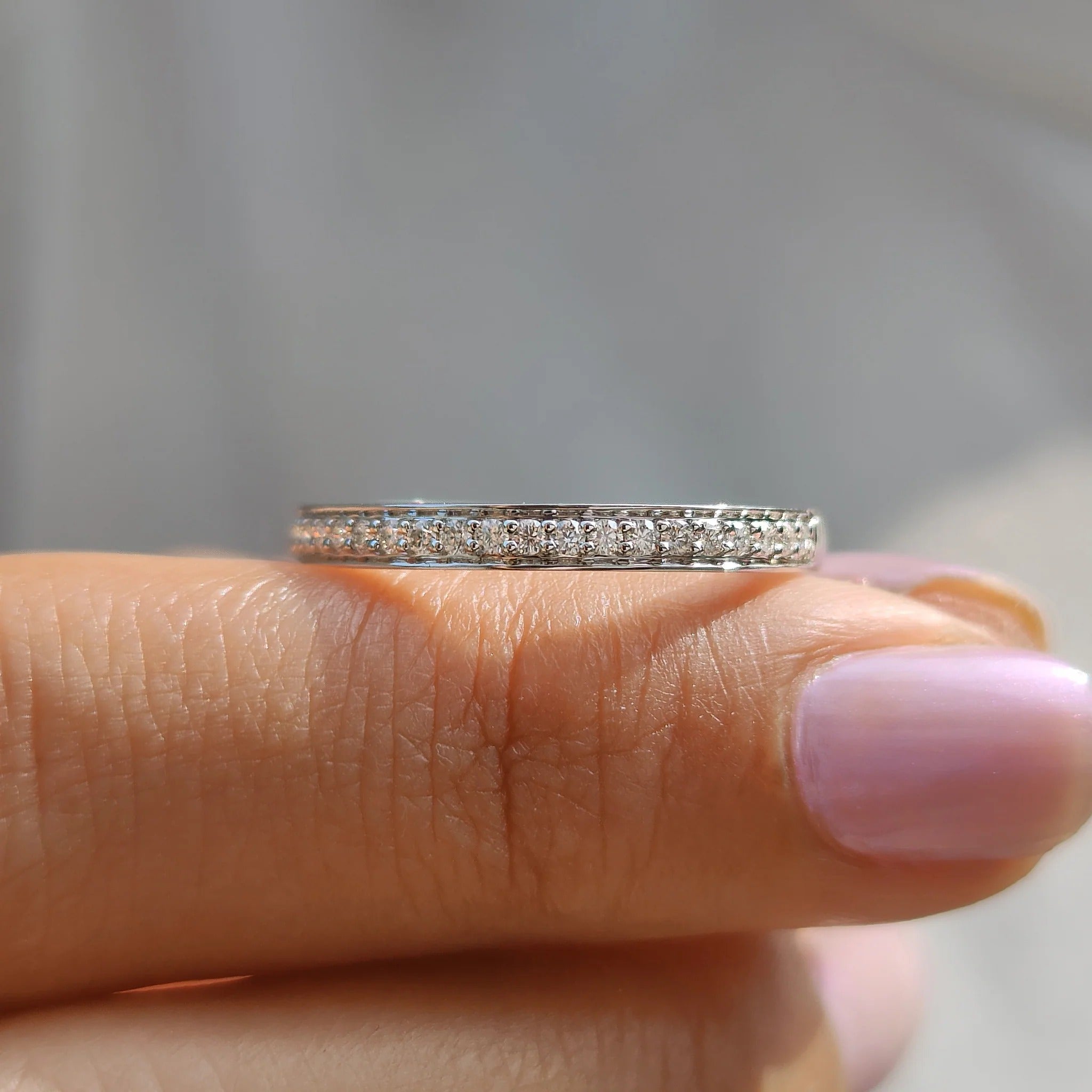 Moissanite Diamond Dainty Pavé Band Minimalist Stackable Wedding Ring