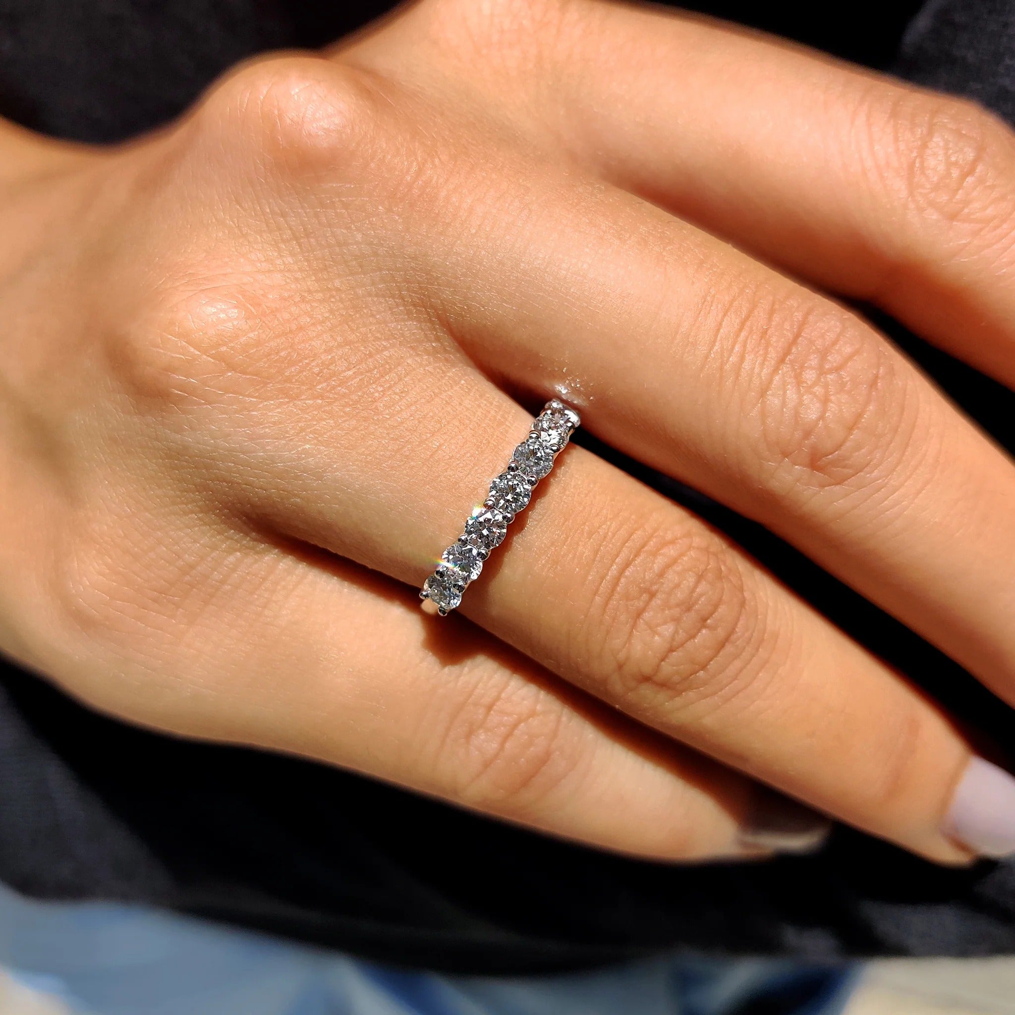 Round Cut Moissanite Diamond Anniversary Band Minimalist Stackable Wedding Ring Band