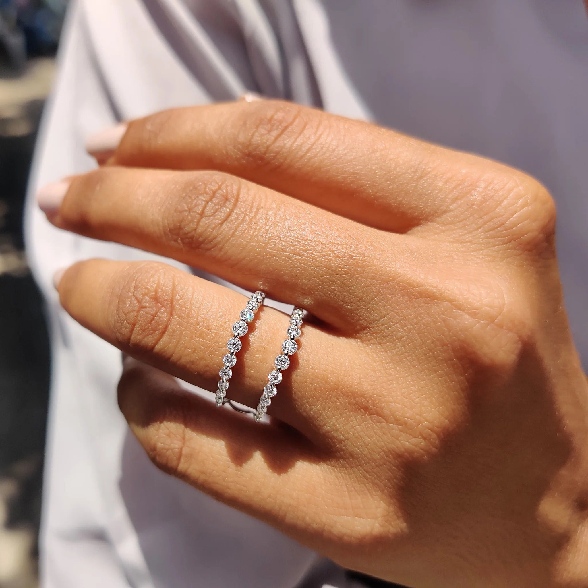 Moissanite Diamond Ring Guard Enhancer Double Band Stacking Wedding Set White Gold