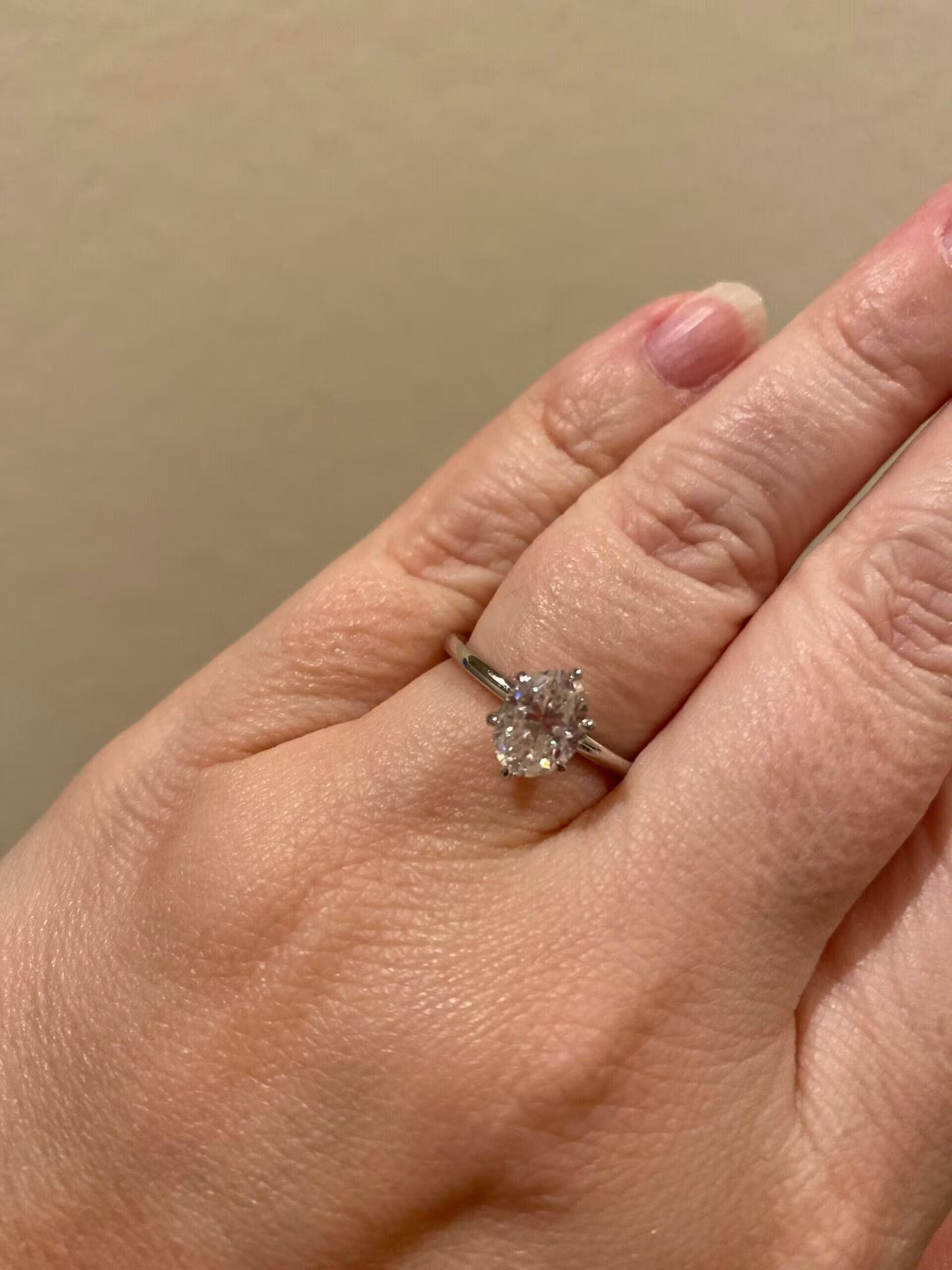 Oval Cut Moissanite Engagement Ring Solitaire Setting in Yellow Gold Minimalist Band