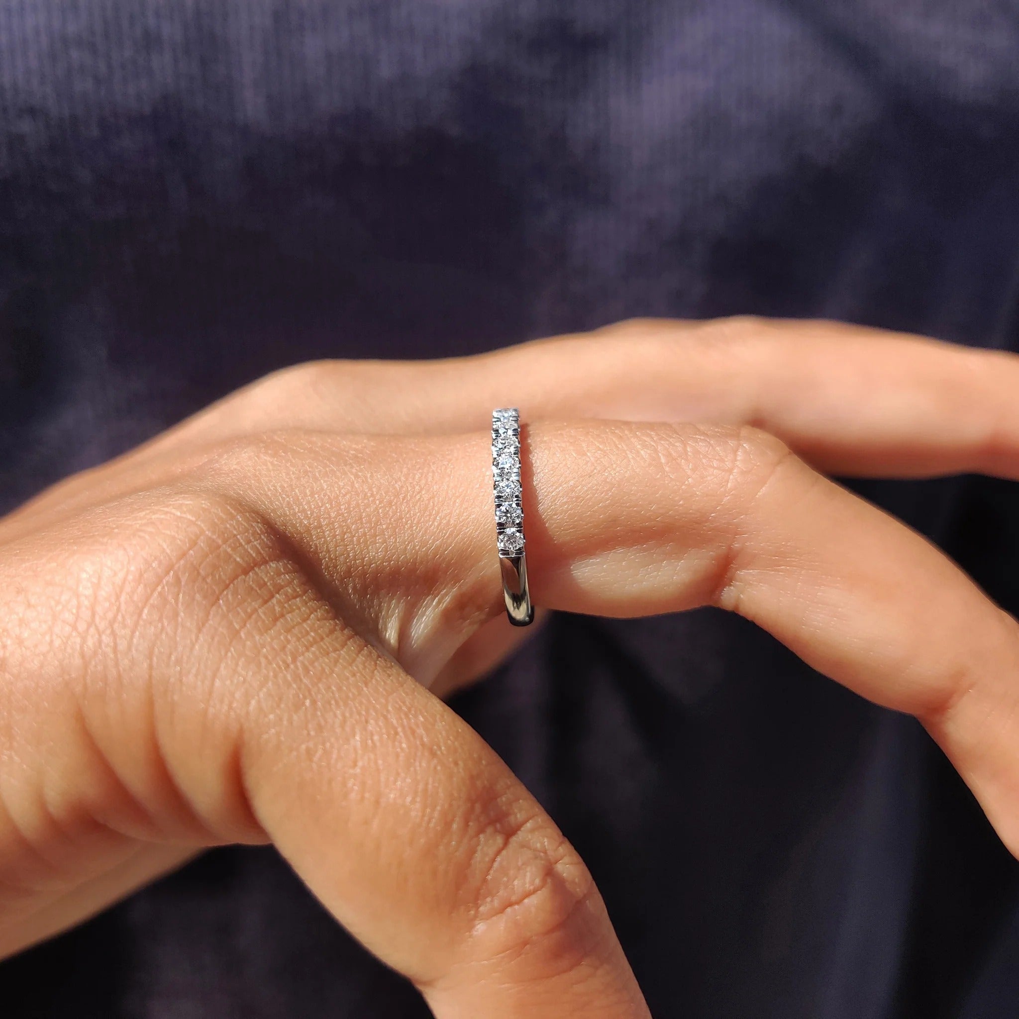 Moissanite Diamond Dainty Half Eternity Band Stacking Wedding Ring in White Gold