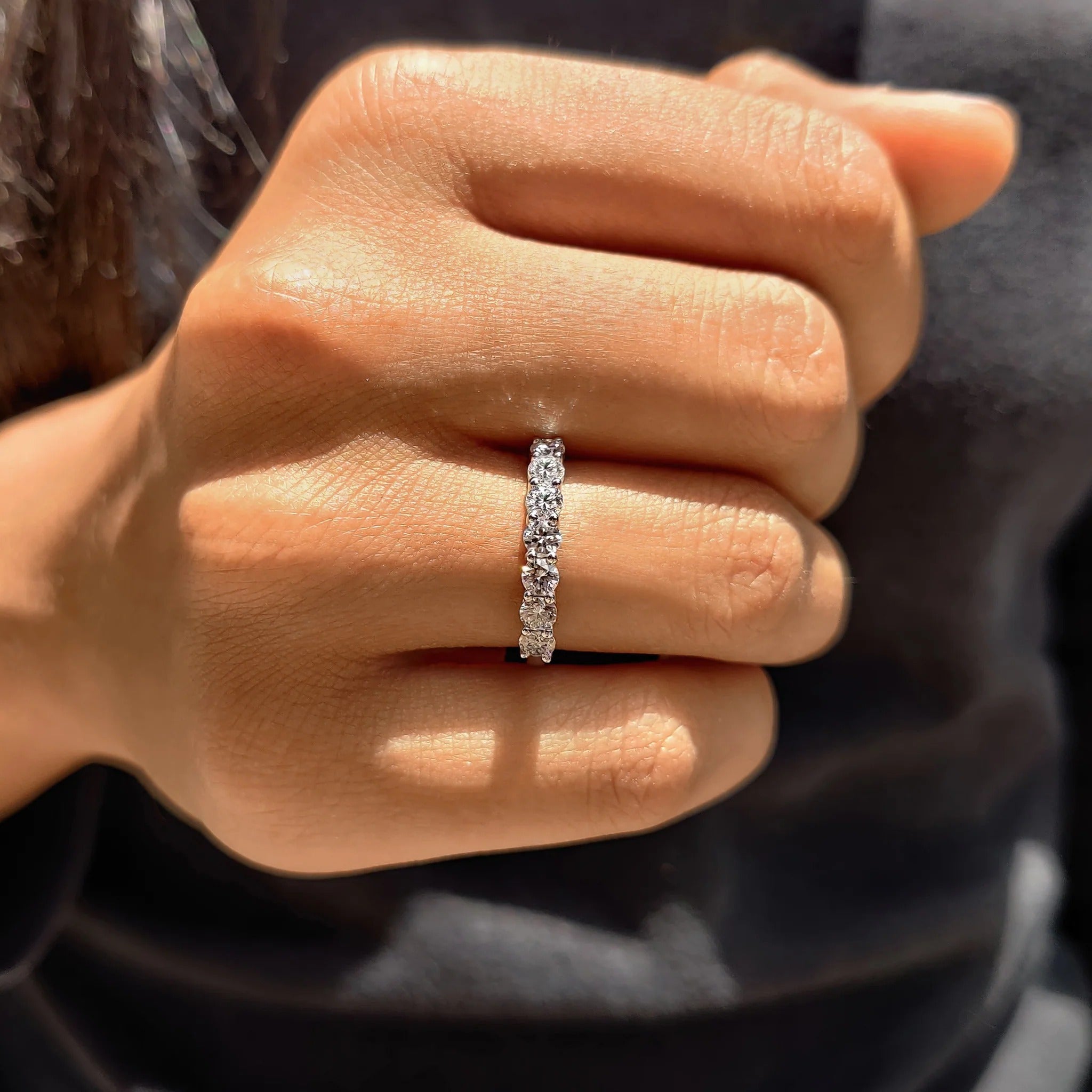 Round Cut Moissanite Diamond Anniversary Band Minimalist Stackable Wedding Ring Band