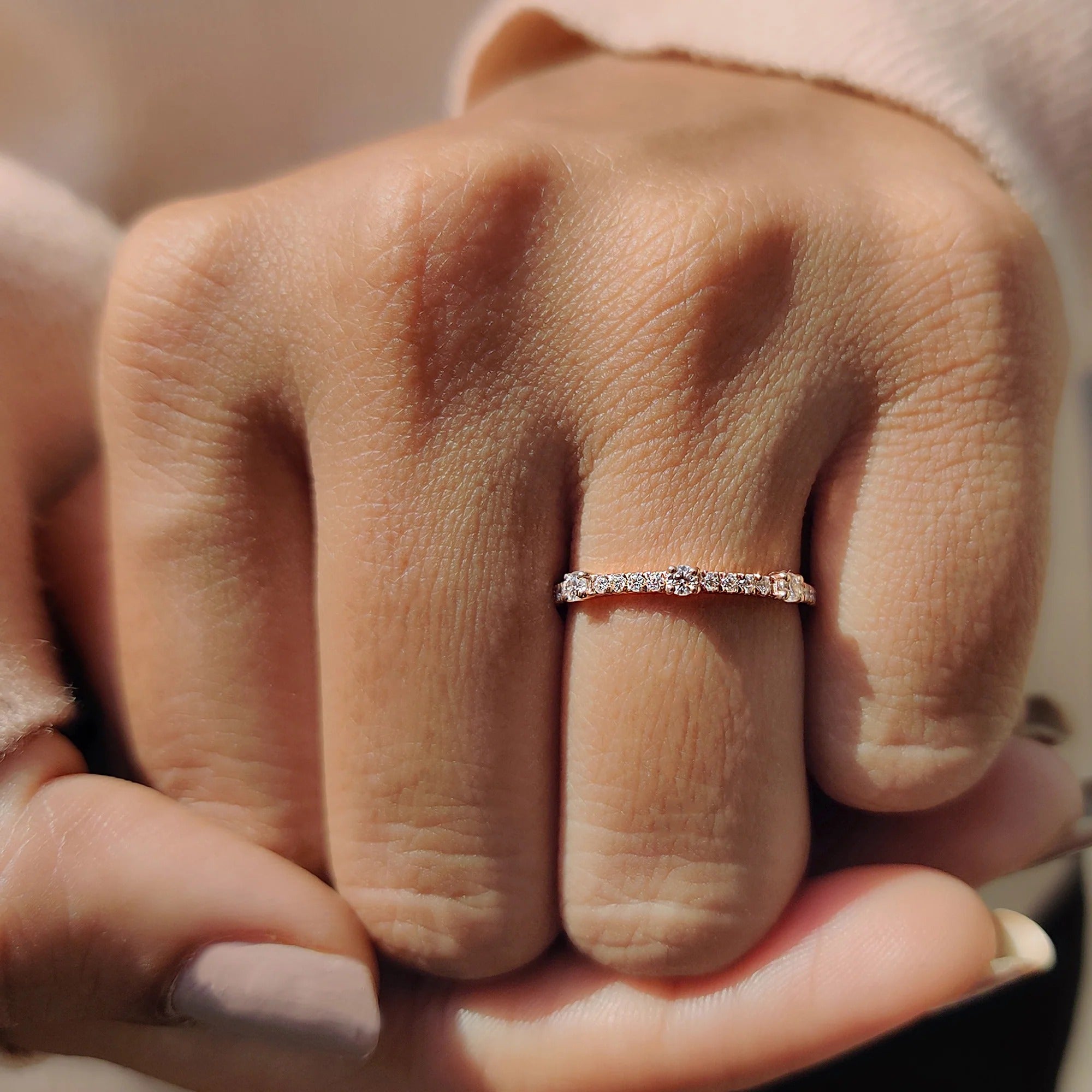 Moissanite Diamond Dainty Eternity Band Rose Gold Minimalist Stackable Wedding Ring