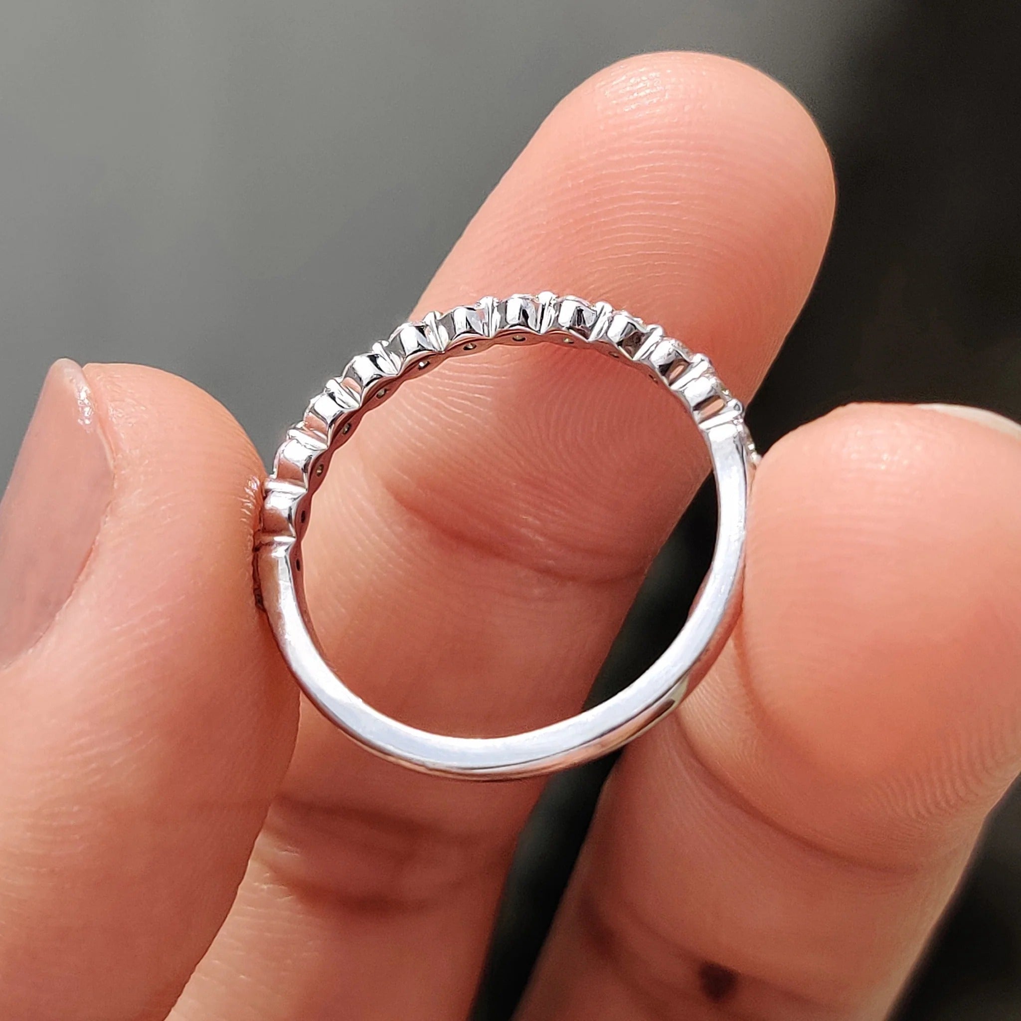 Round Moissanite in Diamond Stackable Eternity Band White Gold Wedding Ring