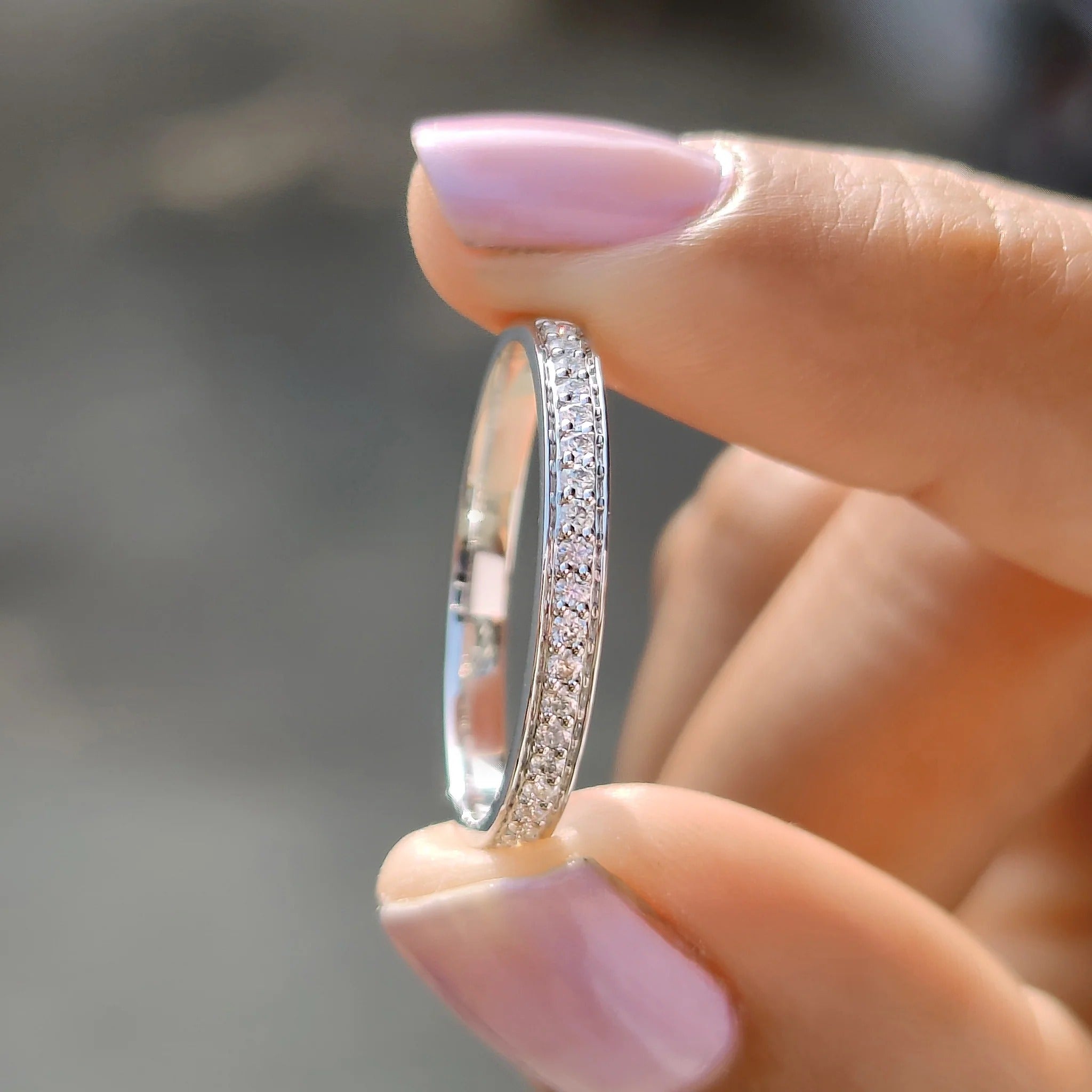 Moissanite Diamond Dainty Pavé Band Minimalist Stackable Wedding Ring