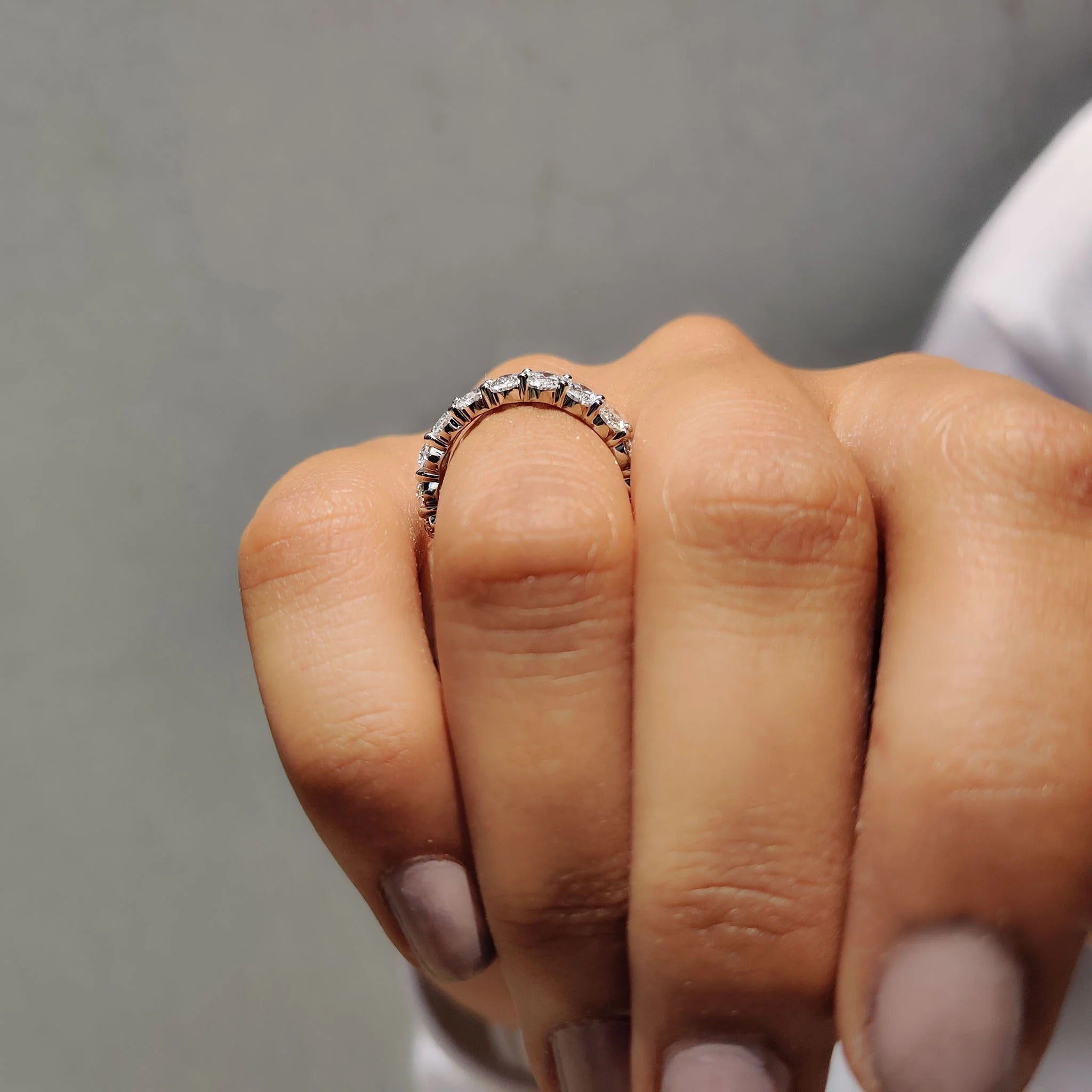Oval Cut Moissanite Diamond Eternity Band Sterling Silver Stackable Wedding Ring