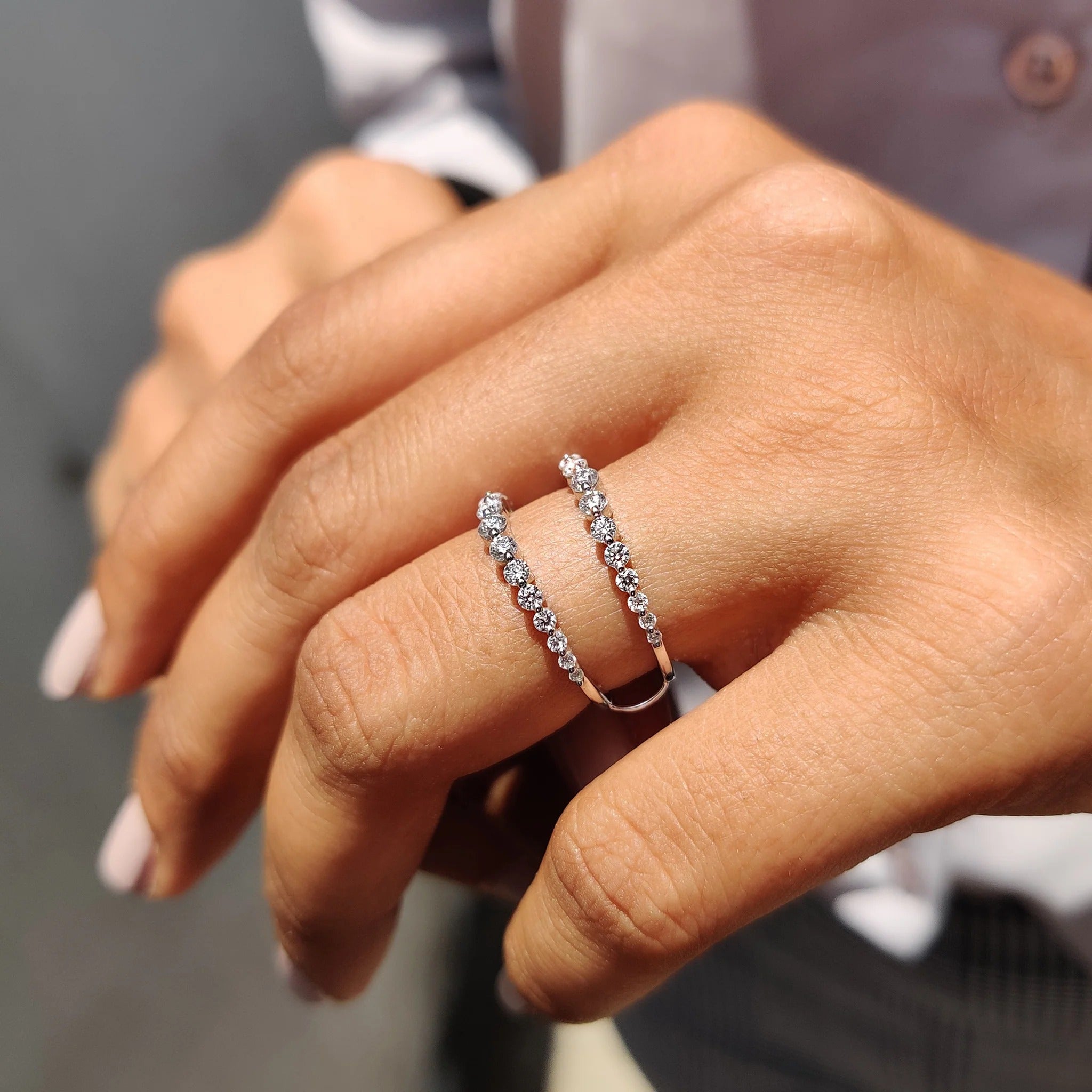 Moissanite Diamond Ring Guard Enhancer Double Band Stacking Wedding Set White Gold
