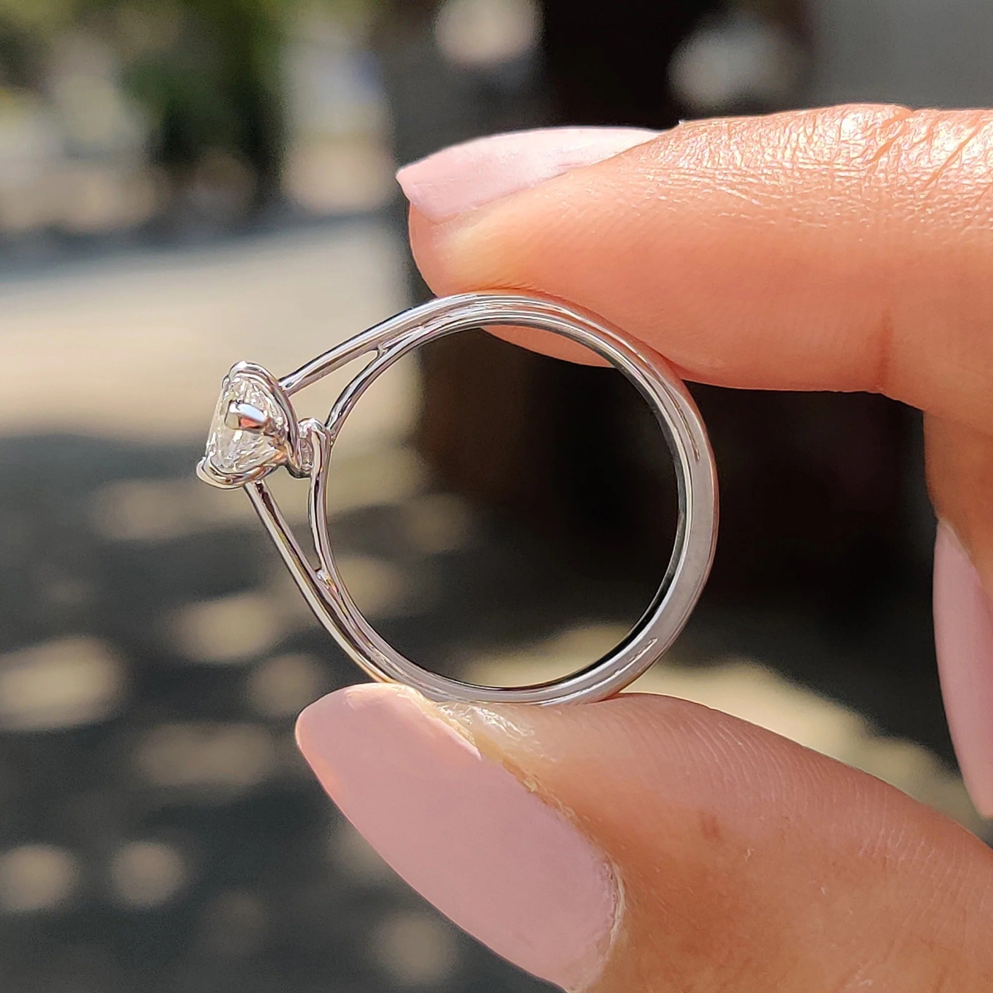 Marquise Cut Moissanite Engagement Ring Solitaire Setting in Polished White Gold Band
