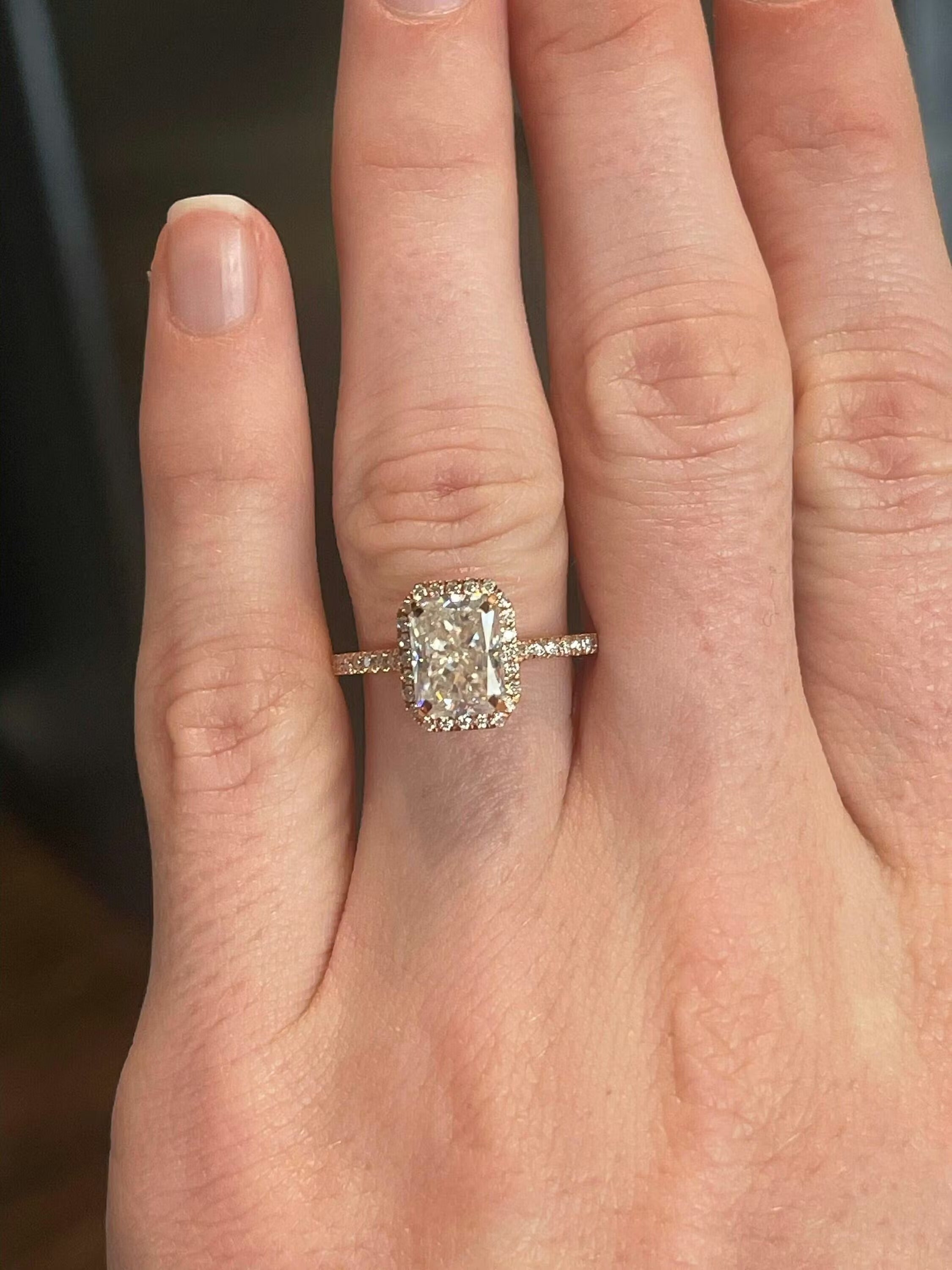 Radiant Cut Moissanite Halo Engagement Ring with Diamond Pave Band