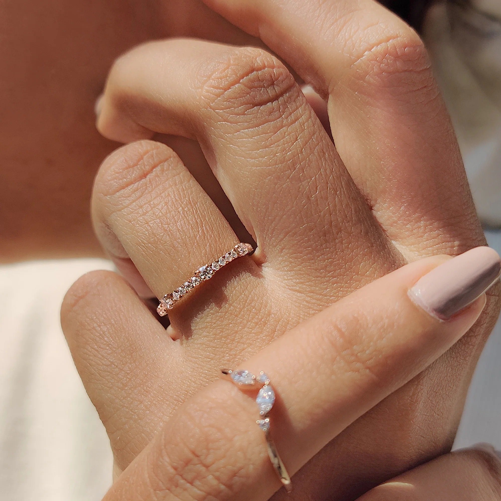 Moissanite Diamond Dainty Eternity Band Rose Gold Minimalist Stackable Wedding Ring