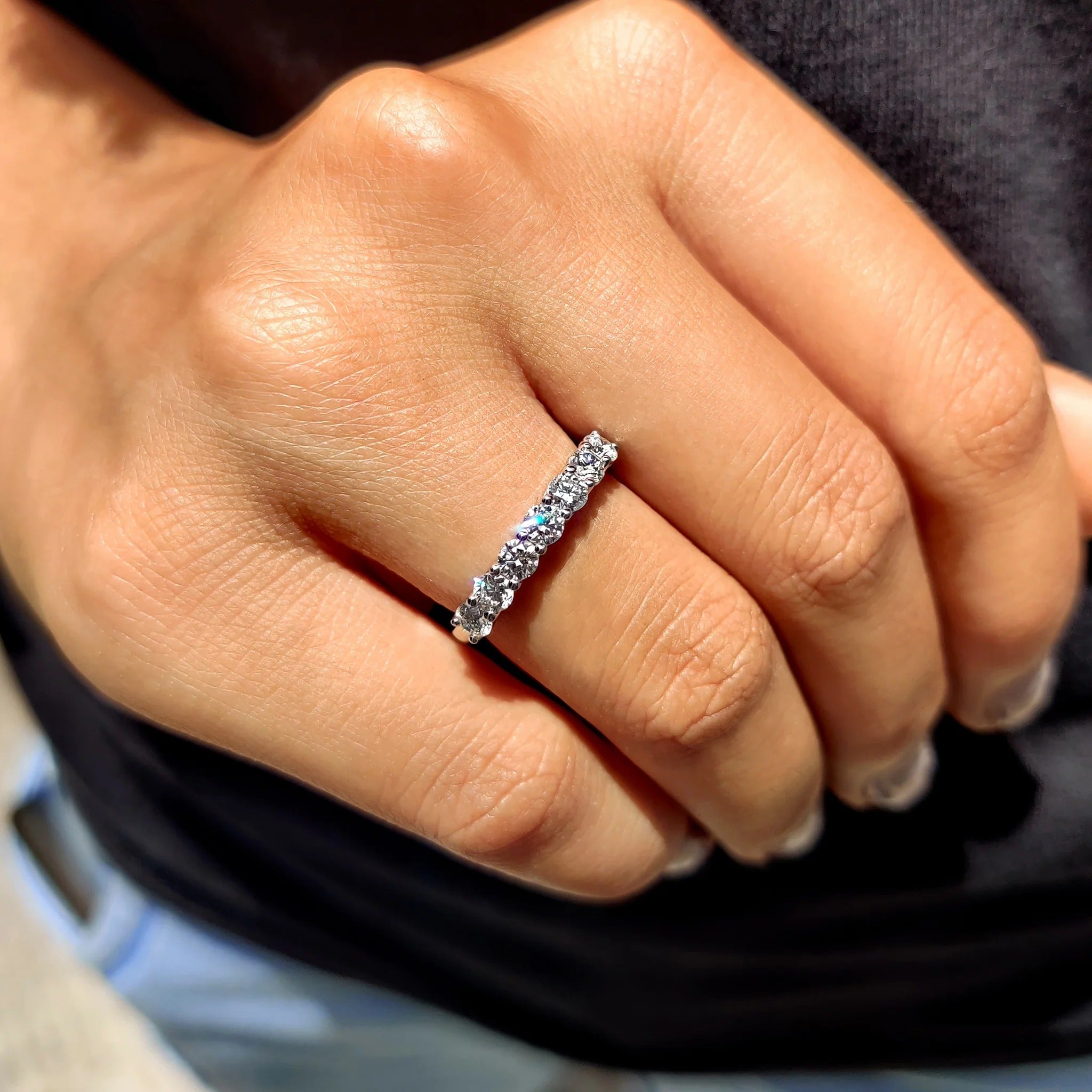 Round Cut Moissanite Diamond Anniversary Band Minimalist Stackable Wedding Ring Band