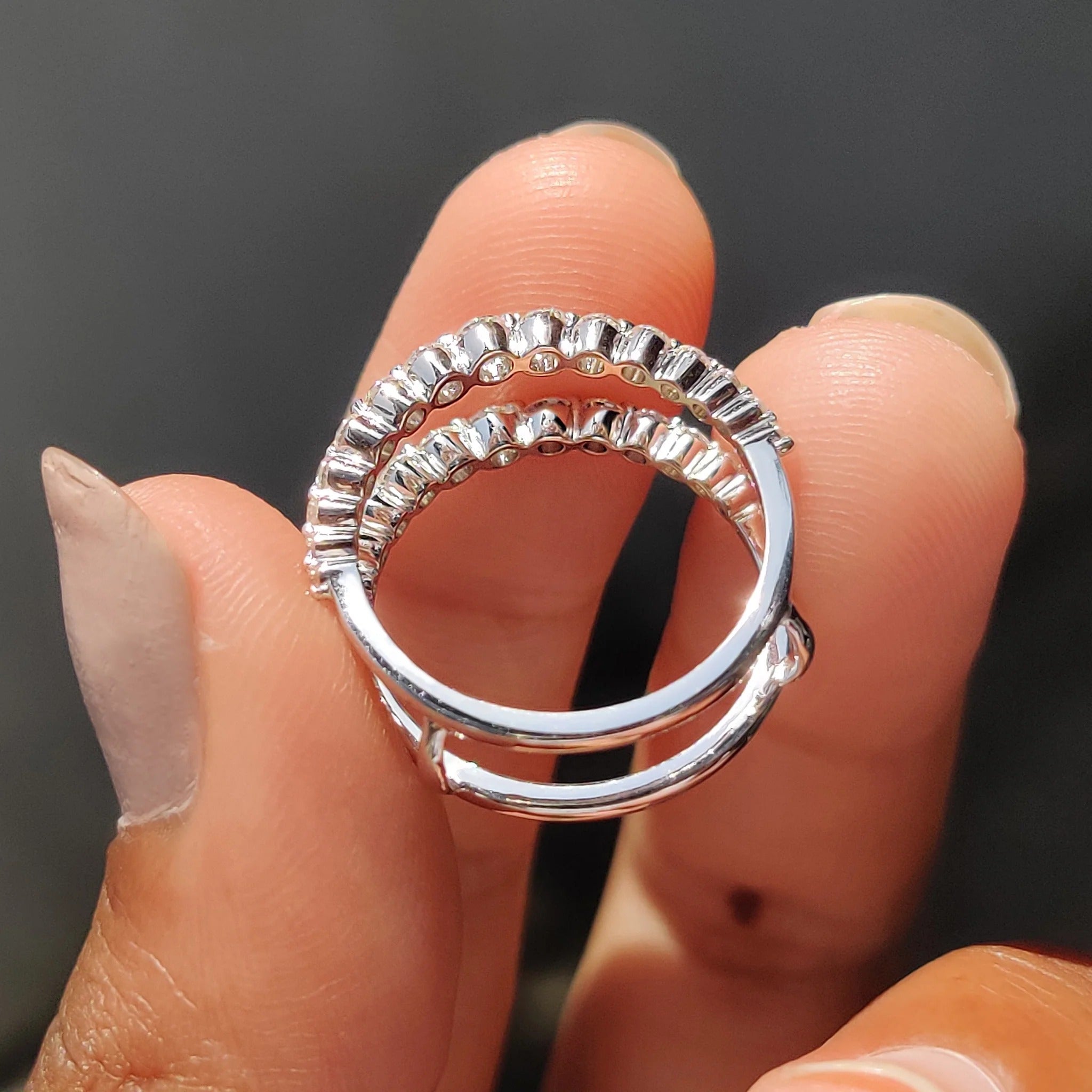 Moissanite Diamond Ring Guard Enhancer Double Band Stacking Wedding Set White Gold