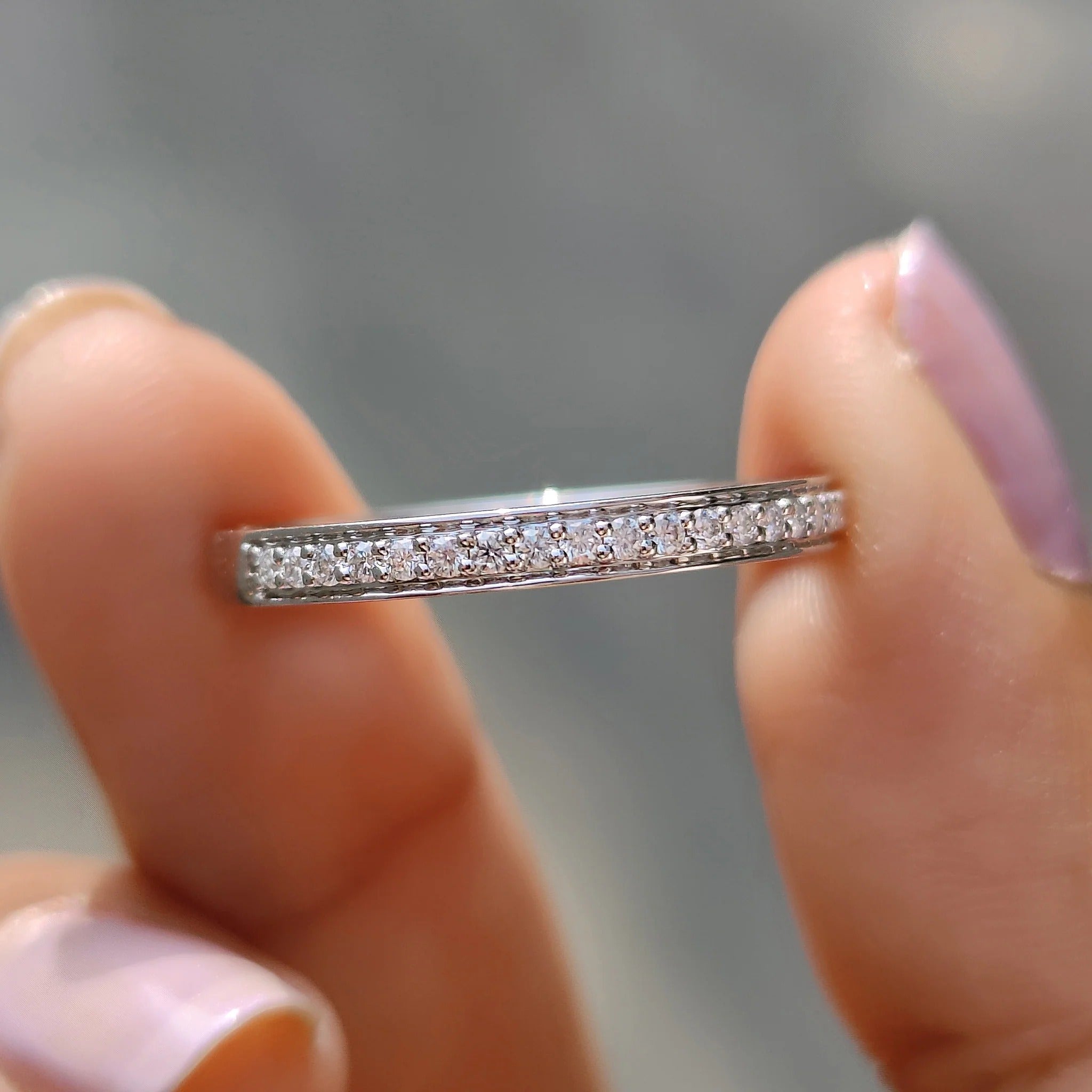 Moissanite Diamond Dainty Pavé Band Minimalist Stackable Wedding Ring