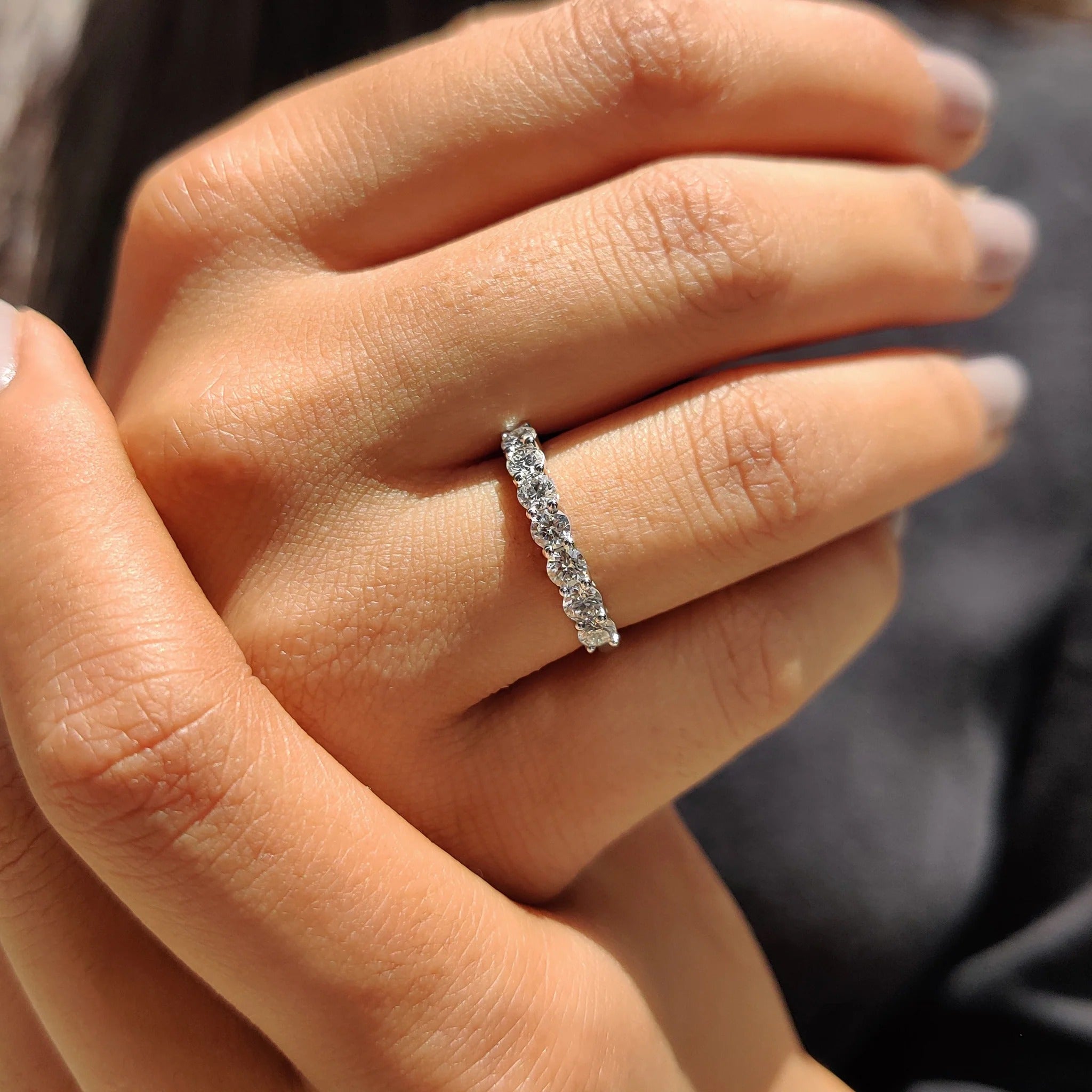Round Cut Moissanite Diamond Anniversary Band Minimalist Stackable Wedding Ring Band