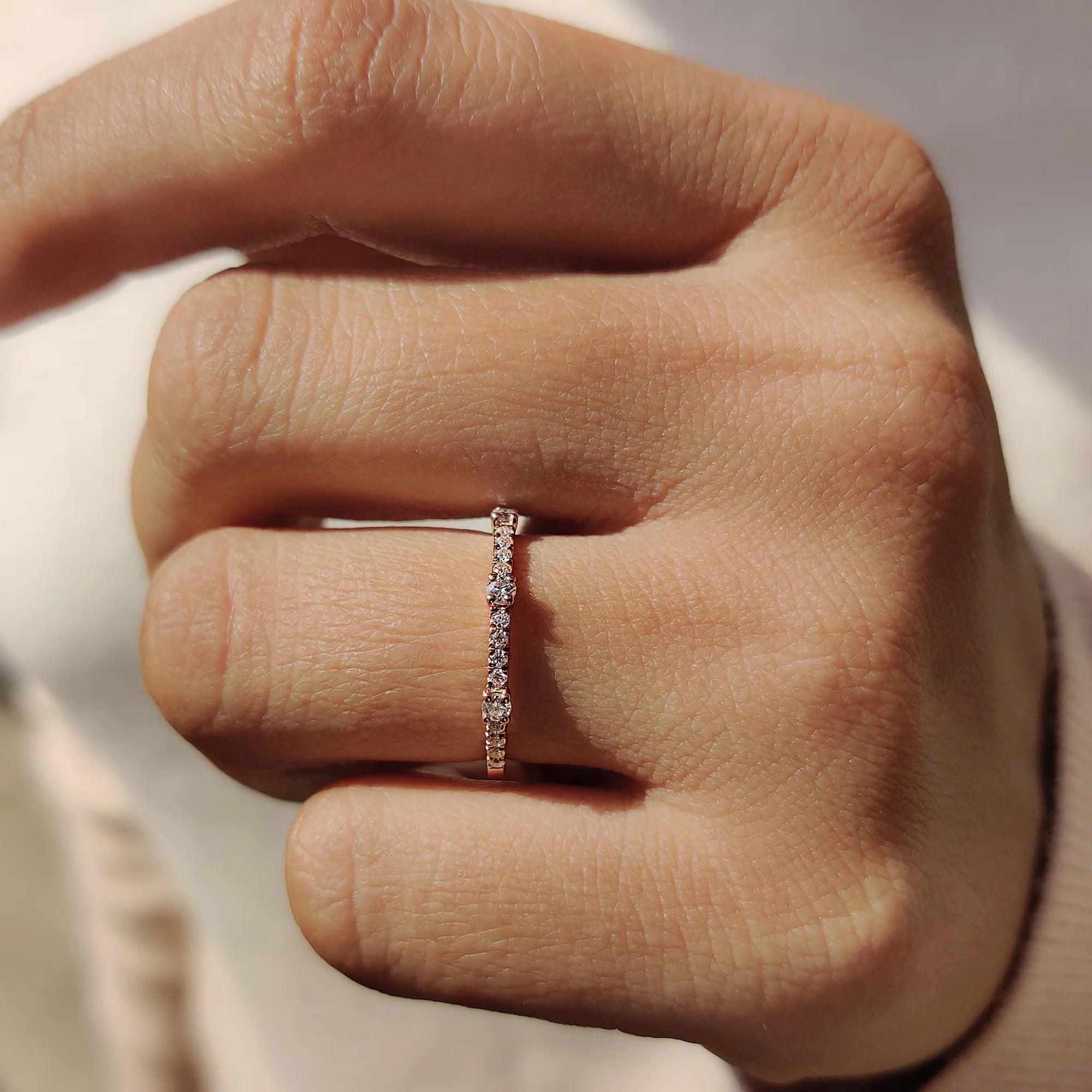 Moissanite Diamond Dainty Eternity Band Rose Gold Minimalist Stackable Wedding Ring