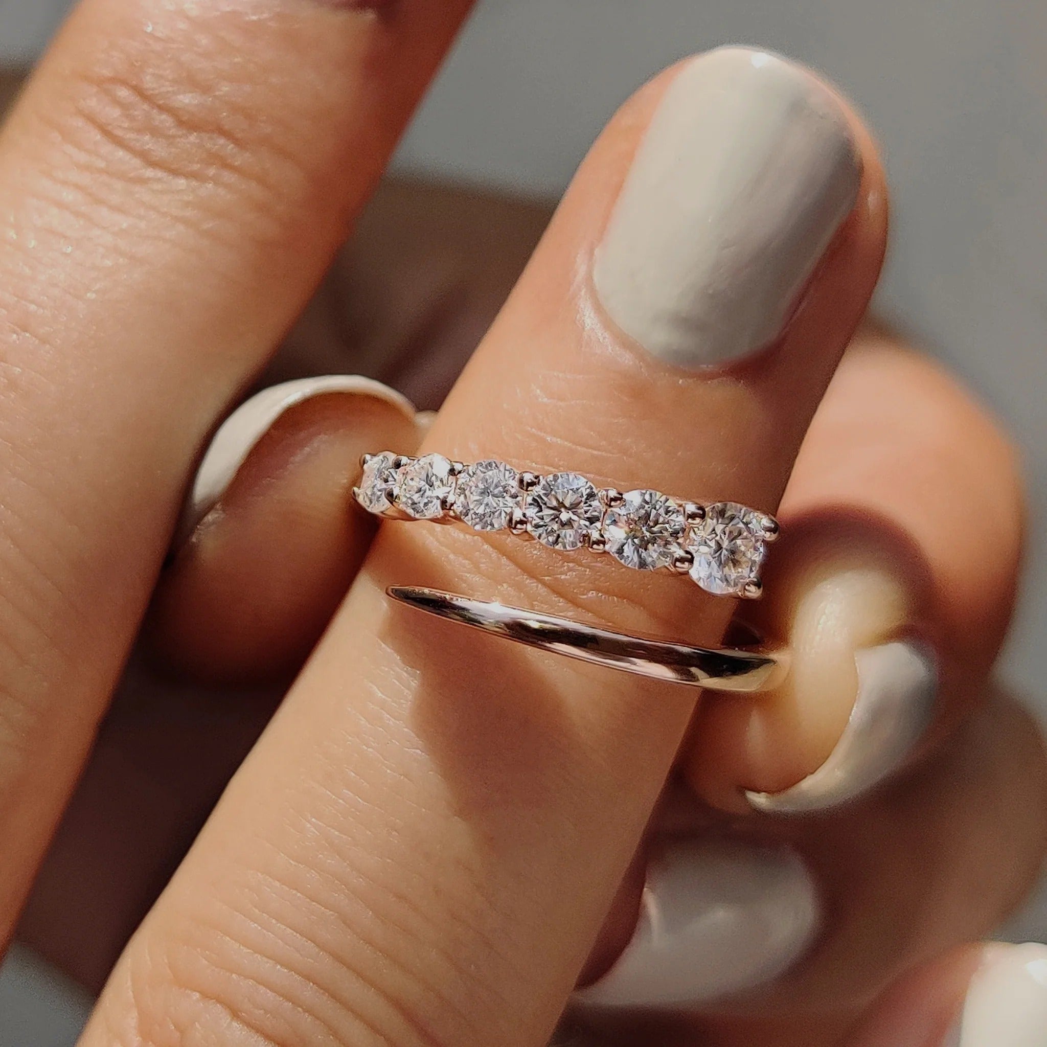 Dainty Moissanite & Diamond Open Wrap Ring in Rose Gold - Minimalist Stackable Band