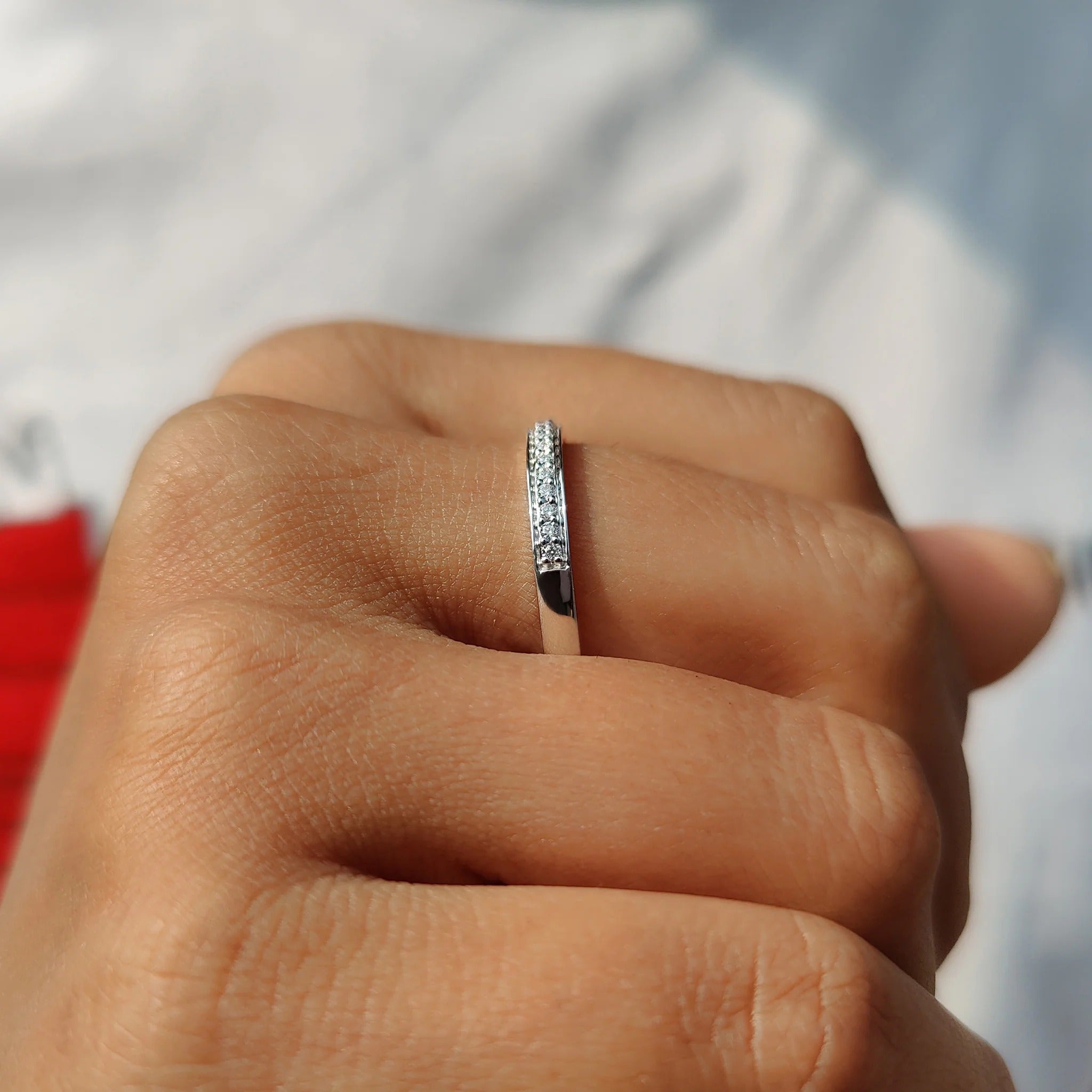 Moissanite Diamond Dainty Pavé Band Minimalist Stackable Wedding Ring