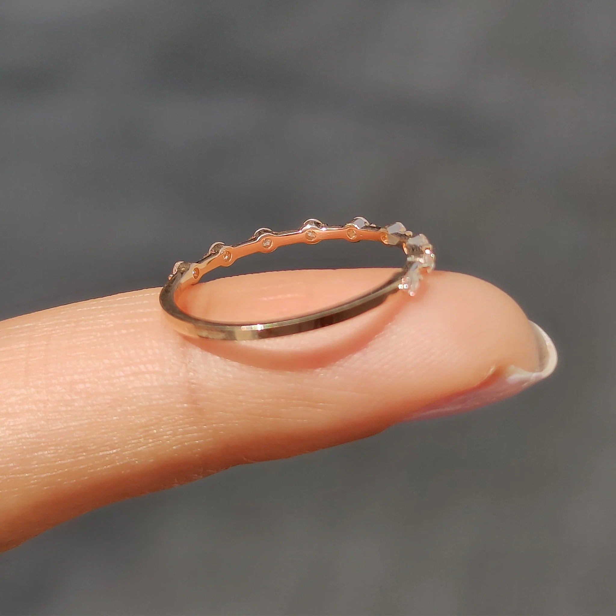 Dainty Round Moissanite Diamond Station Band Minimalist Stackable Ring
