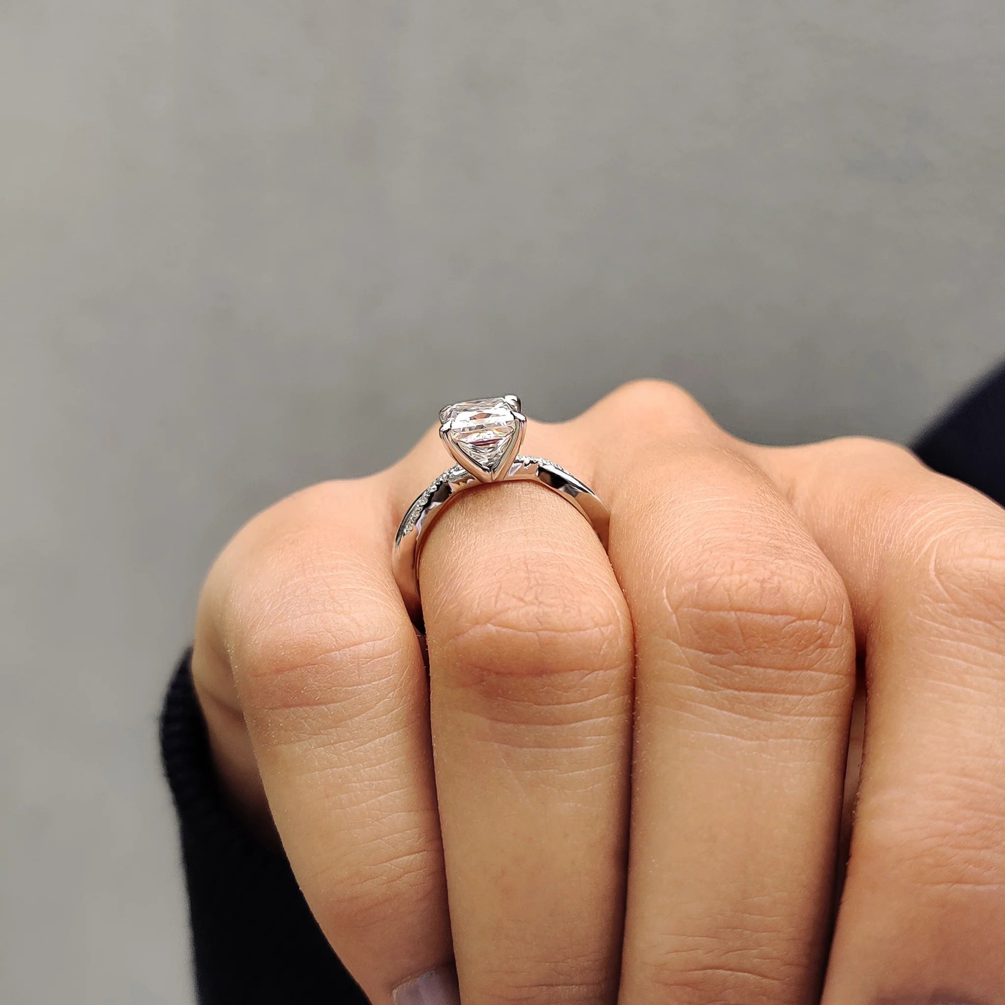 Princess Cut Moissanite Engagement Ring with Diamond Twist Band in White Gold