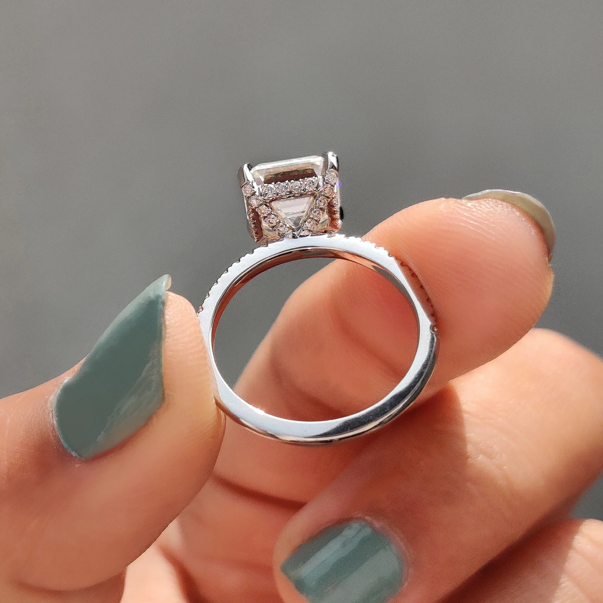 Asscher Cut Moissanite Engagement Ring with Diamond Pave Band