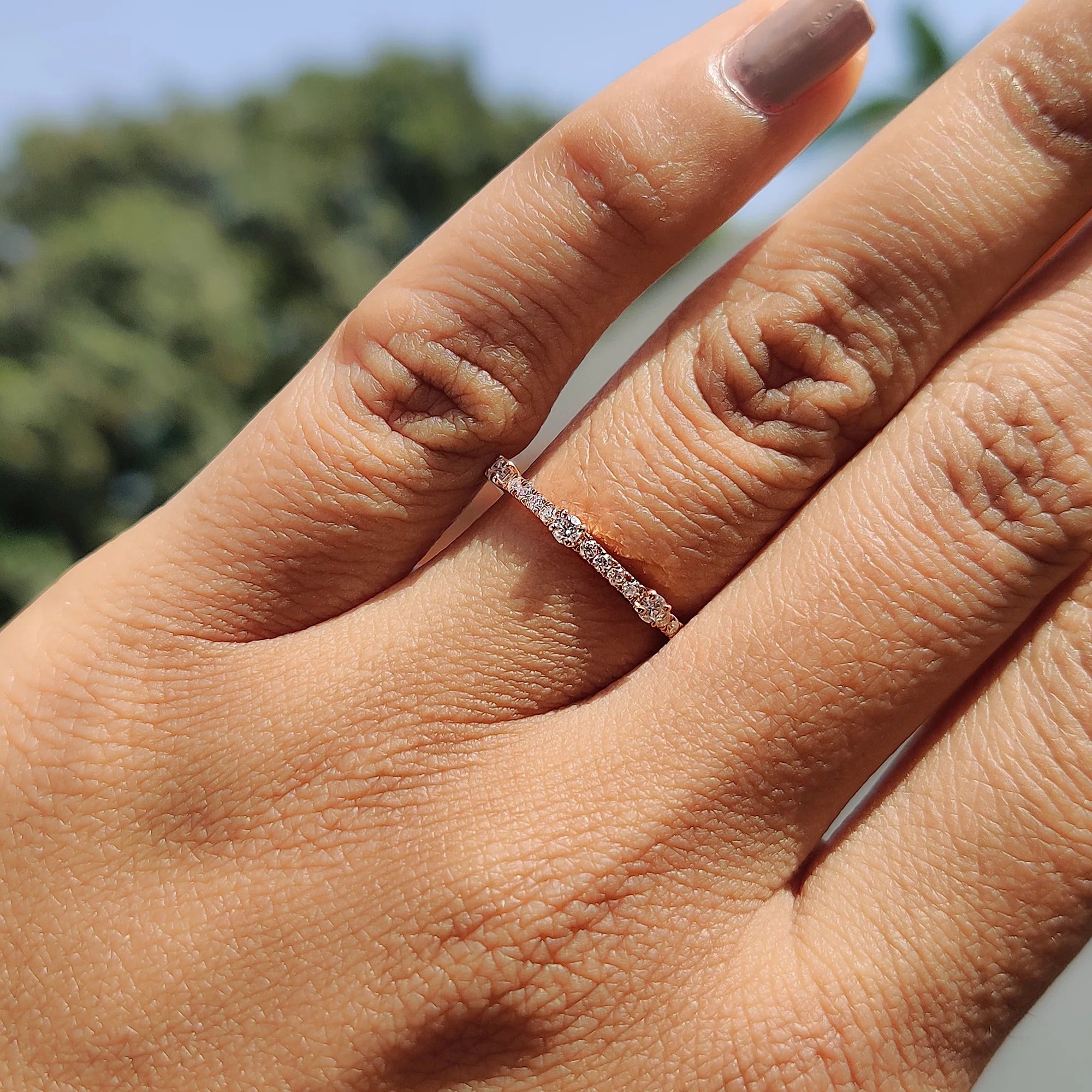 Moissanite Diamond Dainty Eternity Band Rose Gold Minimalist Stackable Wedding Ring