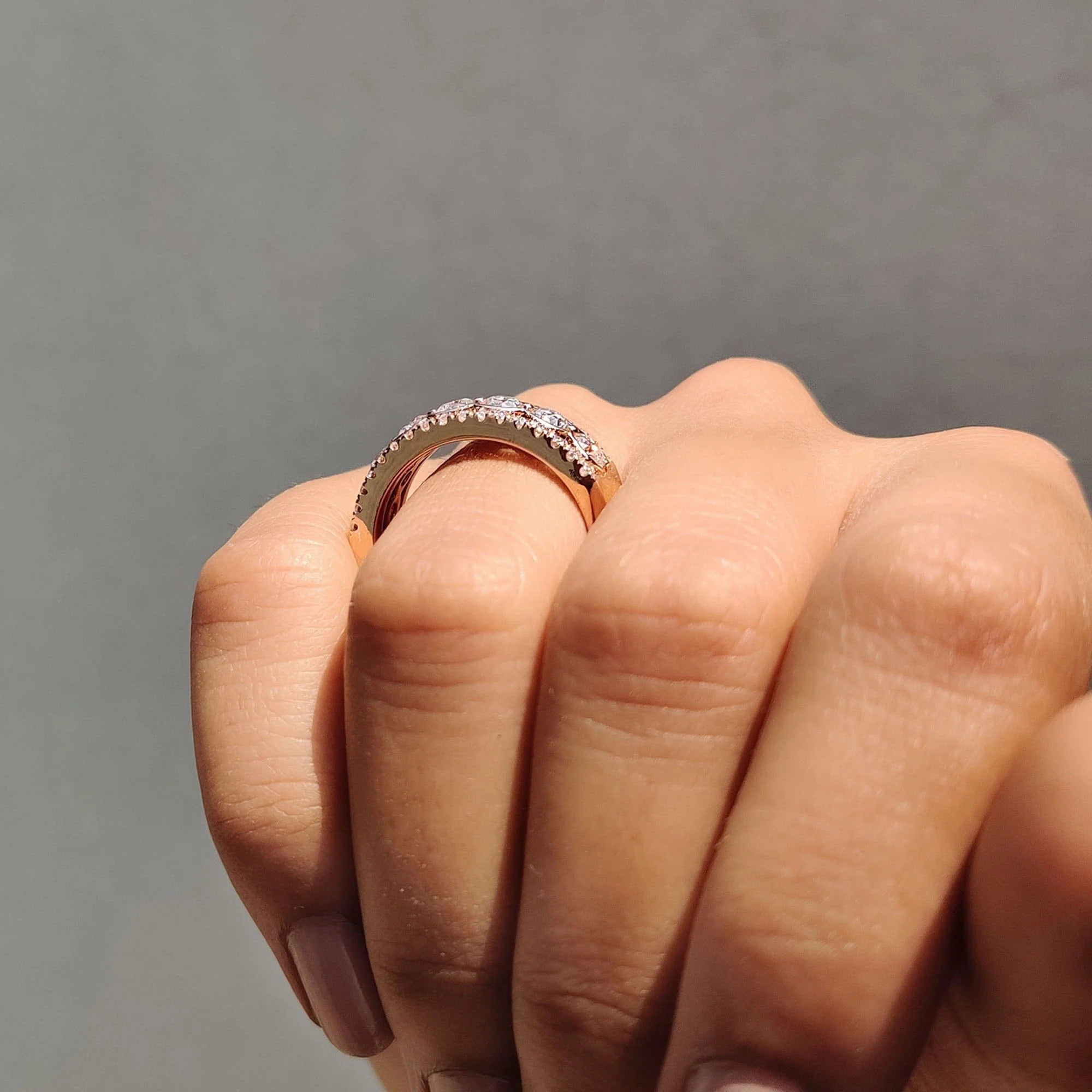 Moissanite Diamond Wide Eternity Band Stackable Rose Gold Statement Wedding Ring