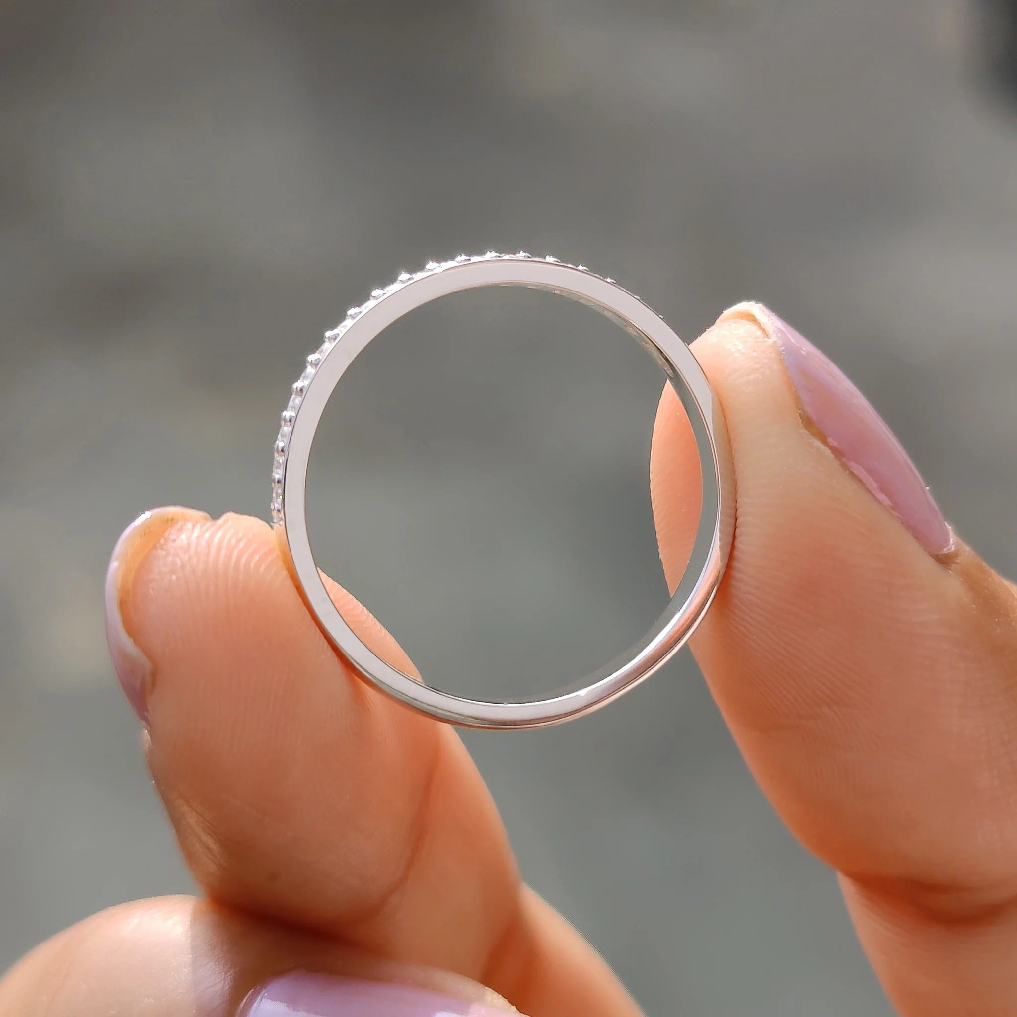 Moissanite Diamond Dainty Pavé Band Minimalist Stackable Wedding Ring