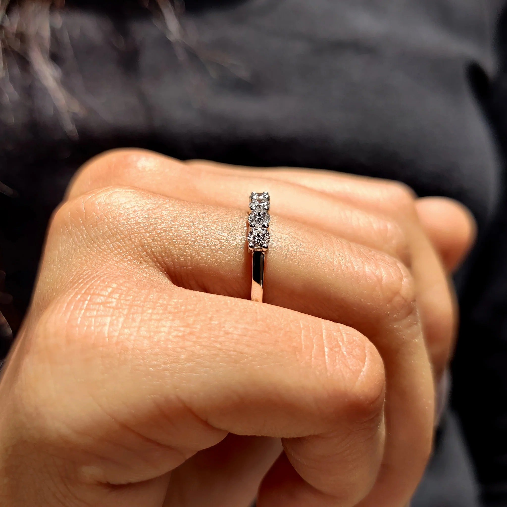 Round Cut Moissanite Diamond Anniversary Band Minimalist Stackable Wedding Ring Band
