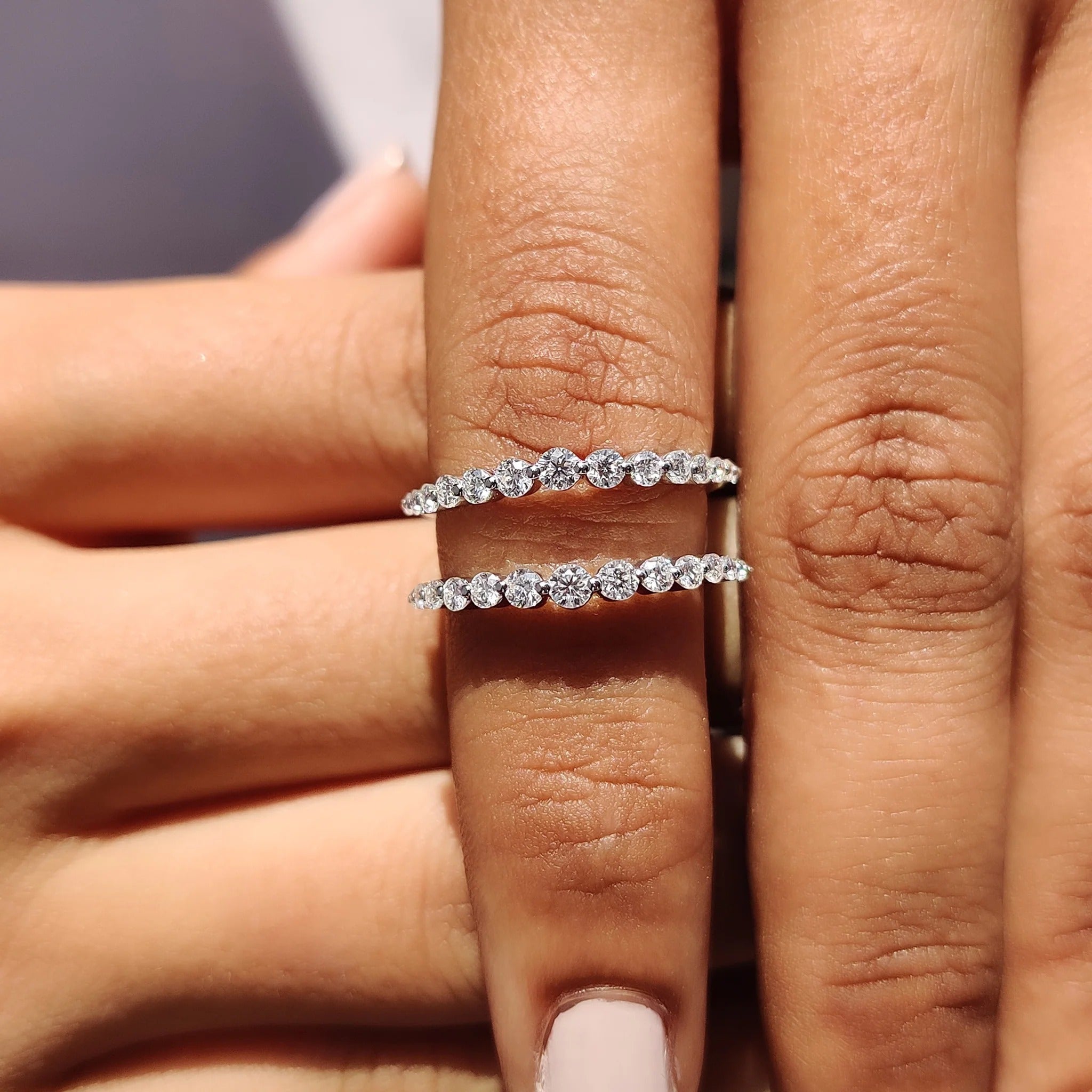 Moissanite Diamond Ring Guard Enhancer Double Band Stacking Wedding Set White Gold