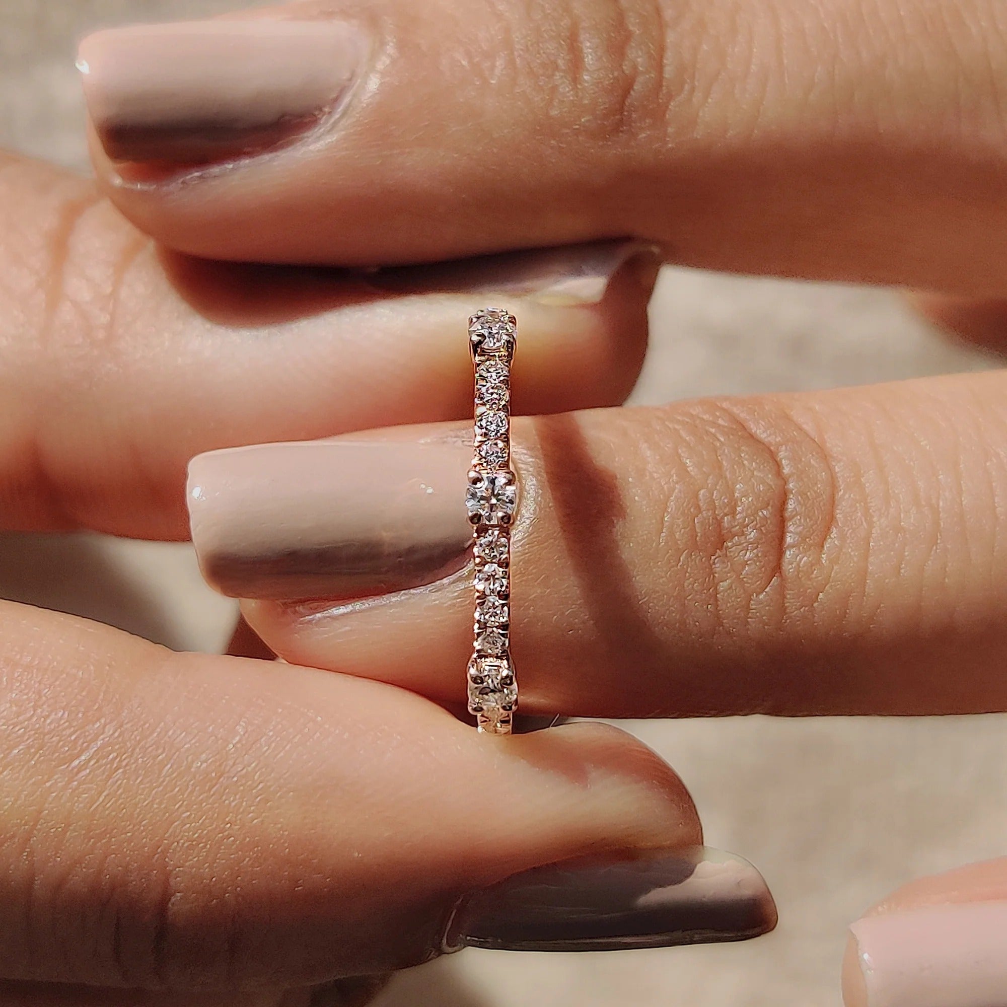Moissanite Diamond Dainty Eternity Band Rose Gold Minimalist Stackable Wedding Ring