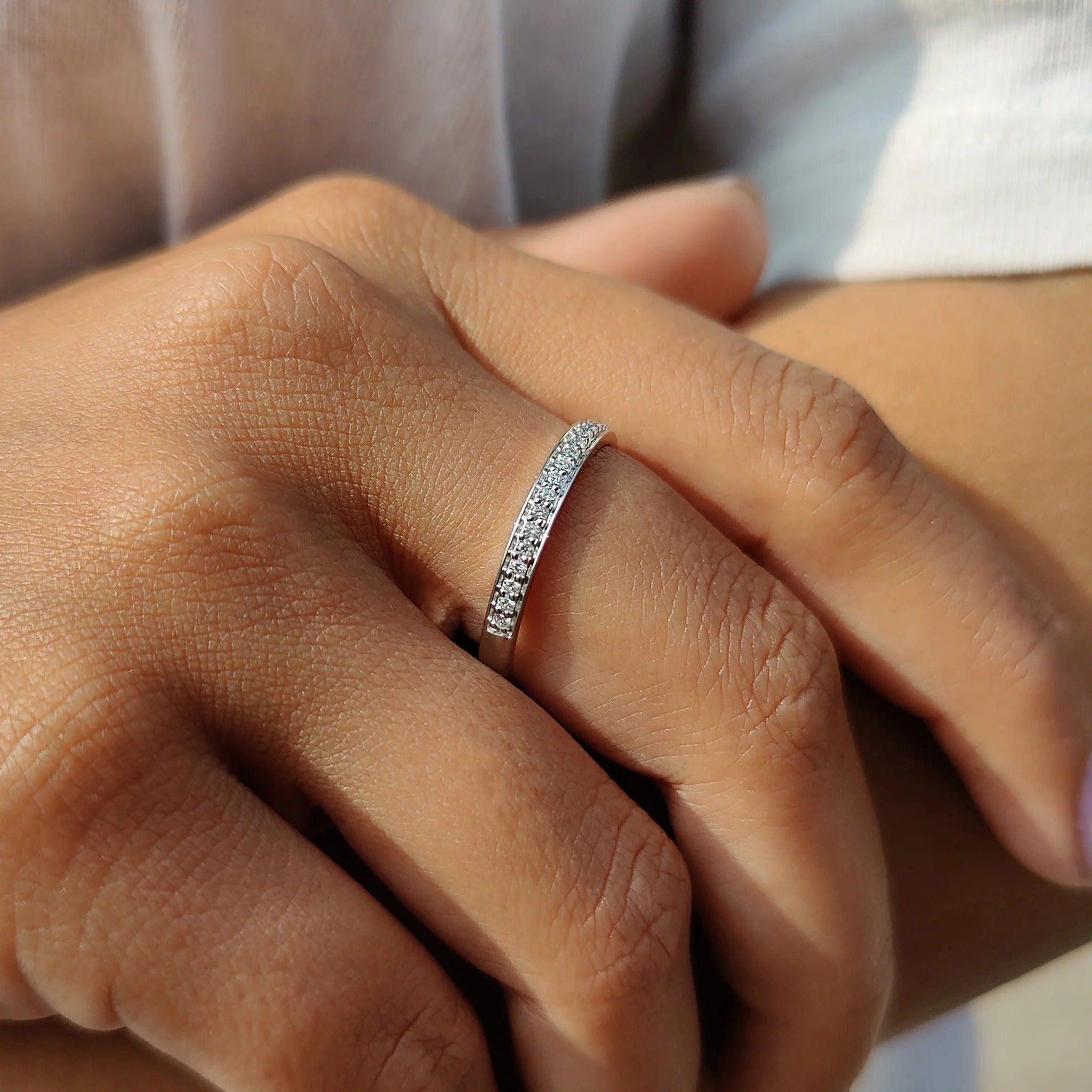 Moissanite Diamond Dainty Pavé Band Minimalist Stackable Wedding Ring