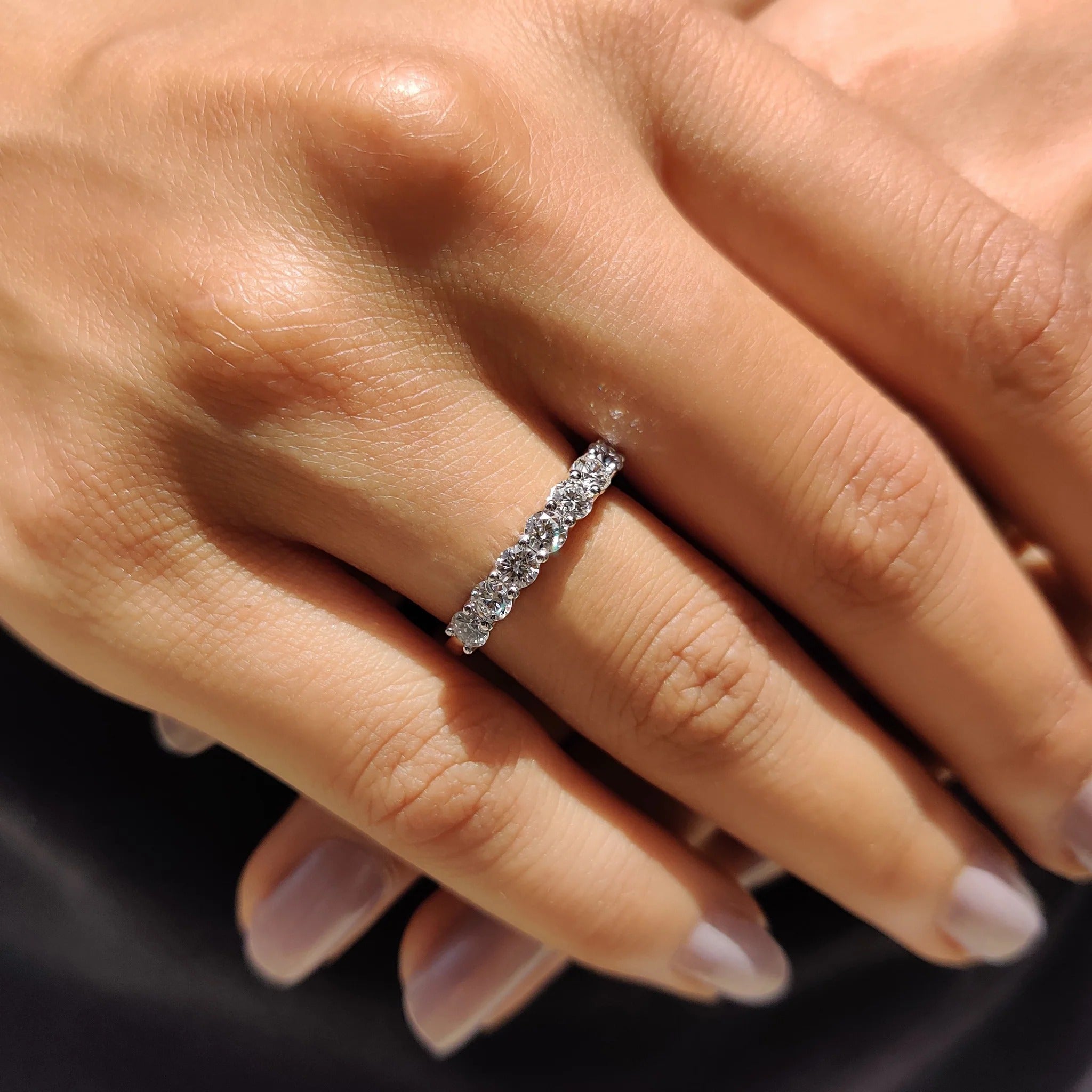 Round Cut Moissanite Diamond Anniversary Band Minimalist Stackable Wedding Ring Band