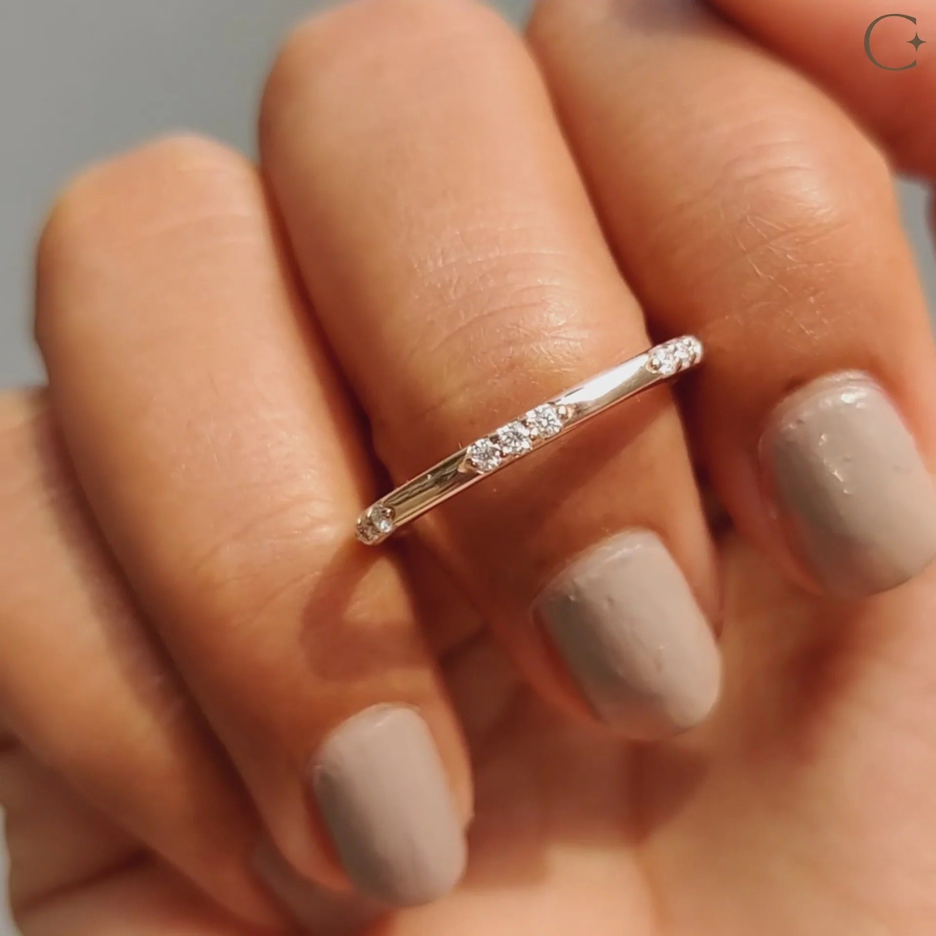 Dainty Moissanite Diamond Station Band Rose Gold Minimalist Stackable Wedding Ring