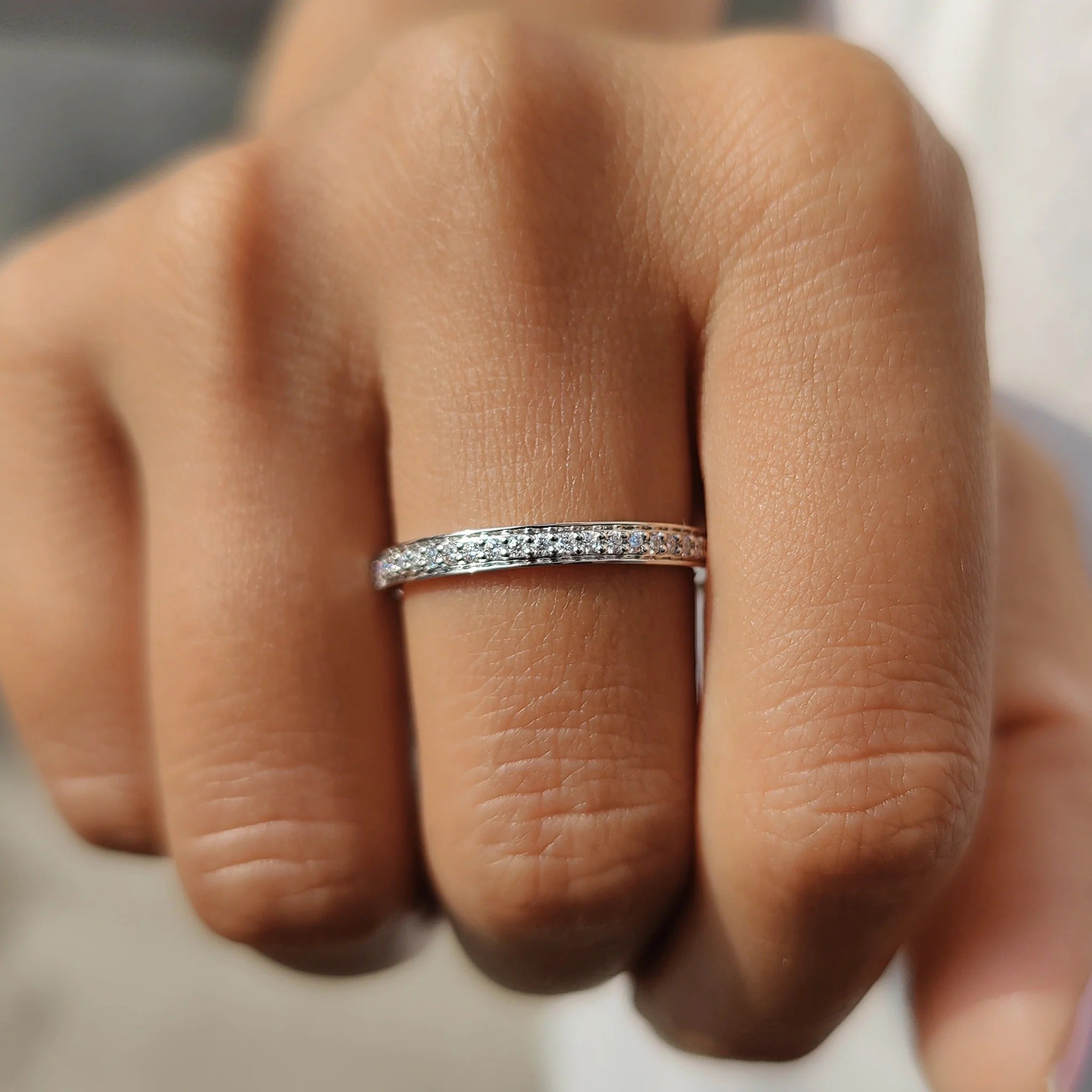 Moissanite Diamond Dainty Pavé Band Minimalist Stackable Wedding Ring
