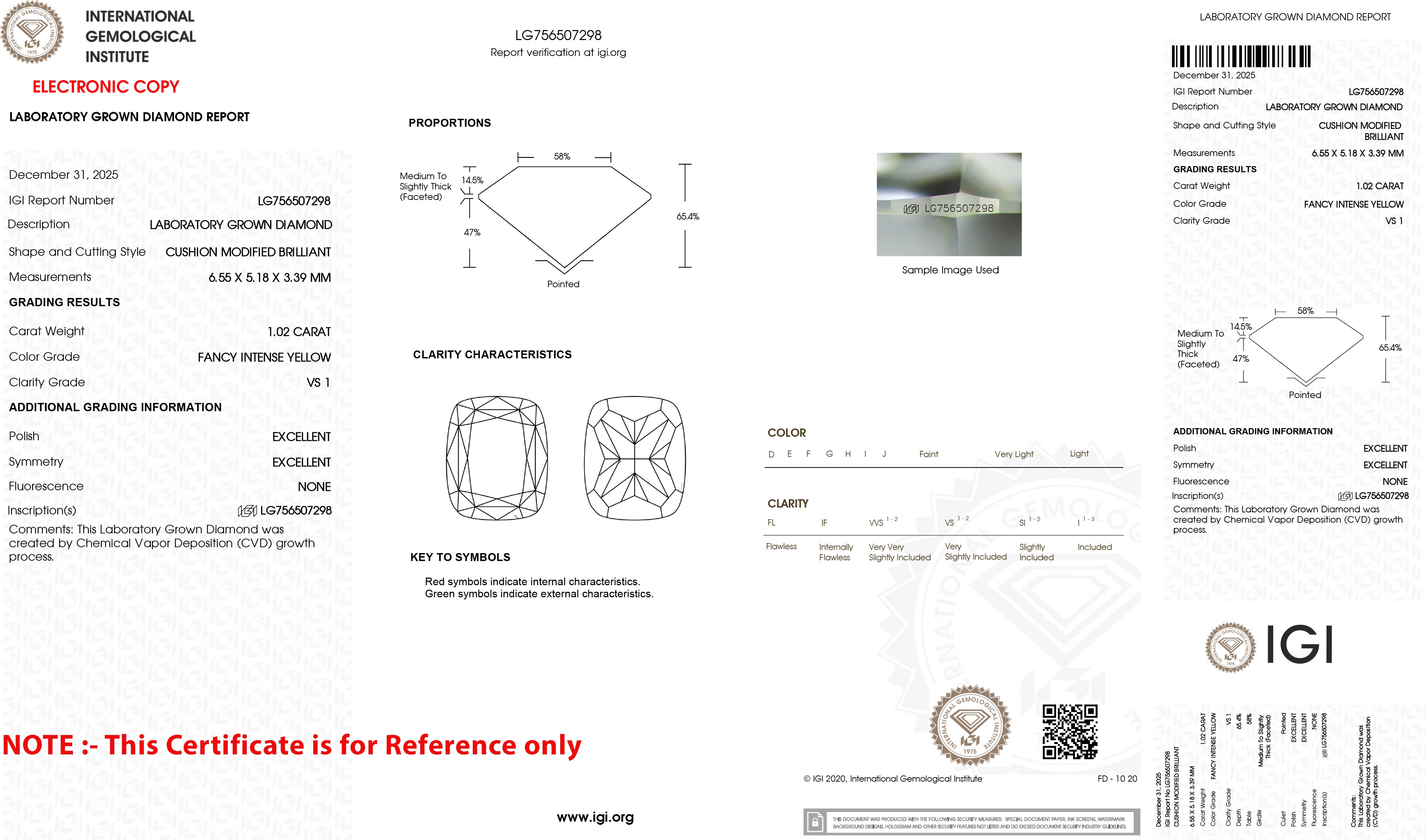 IGI Certified 3.00 CT Cushion Shape Lab Diamond for Jewelry