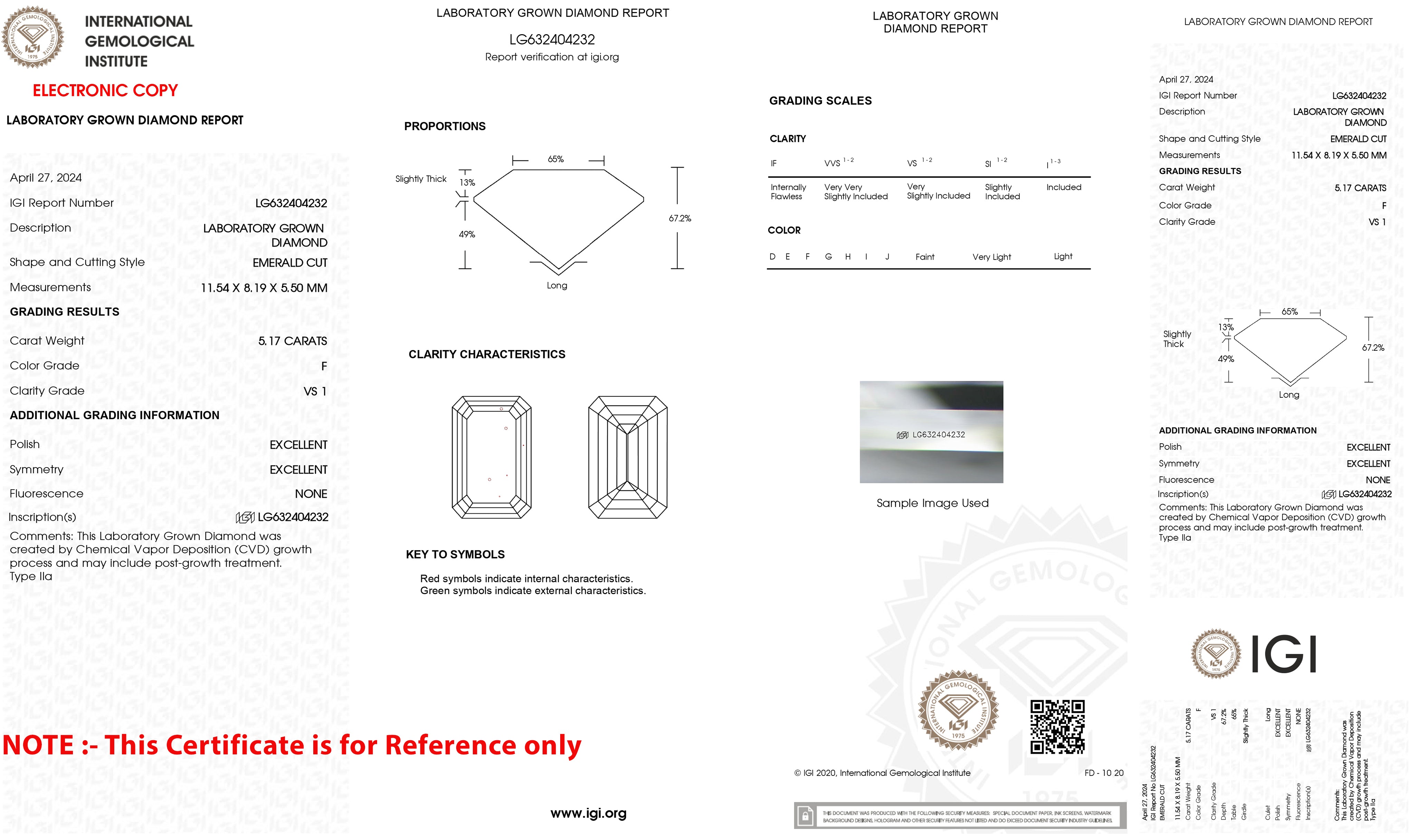 IGI Certified 5.00 CT Emerald Shape Lab Diamond for Jewelry
