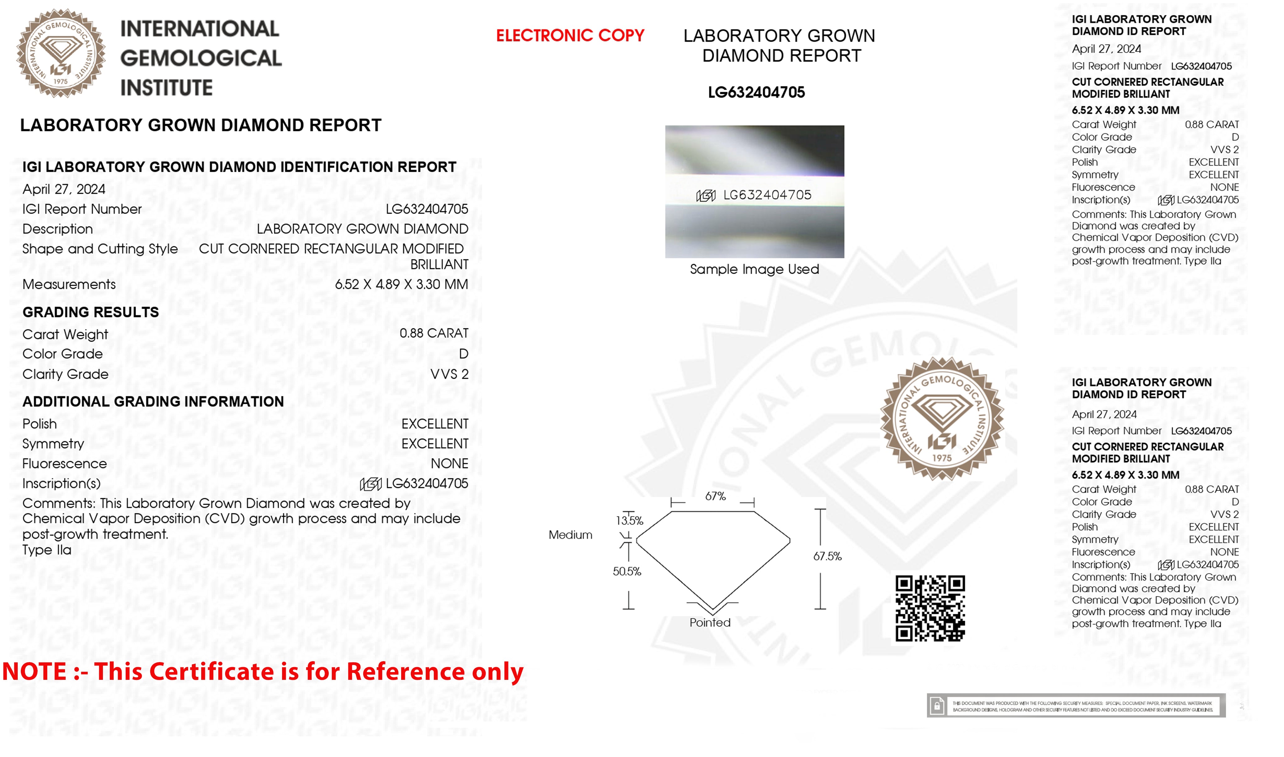 IGI Certified 2.50 CT Radiant Shape Lab Diamond for Jewelry