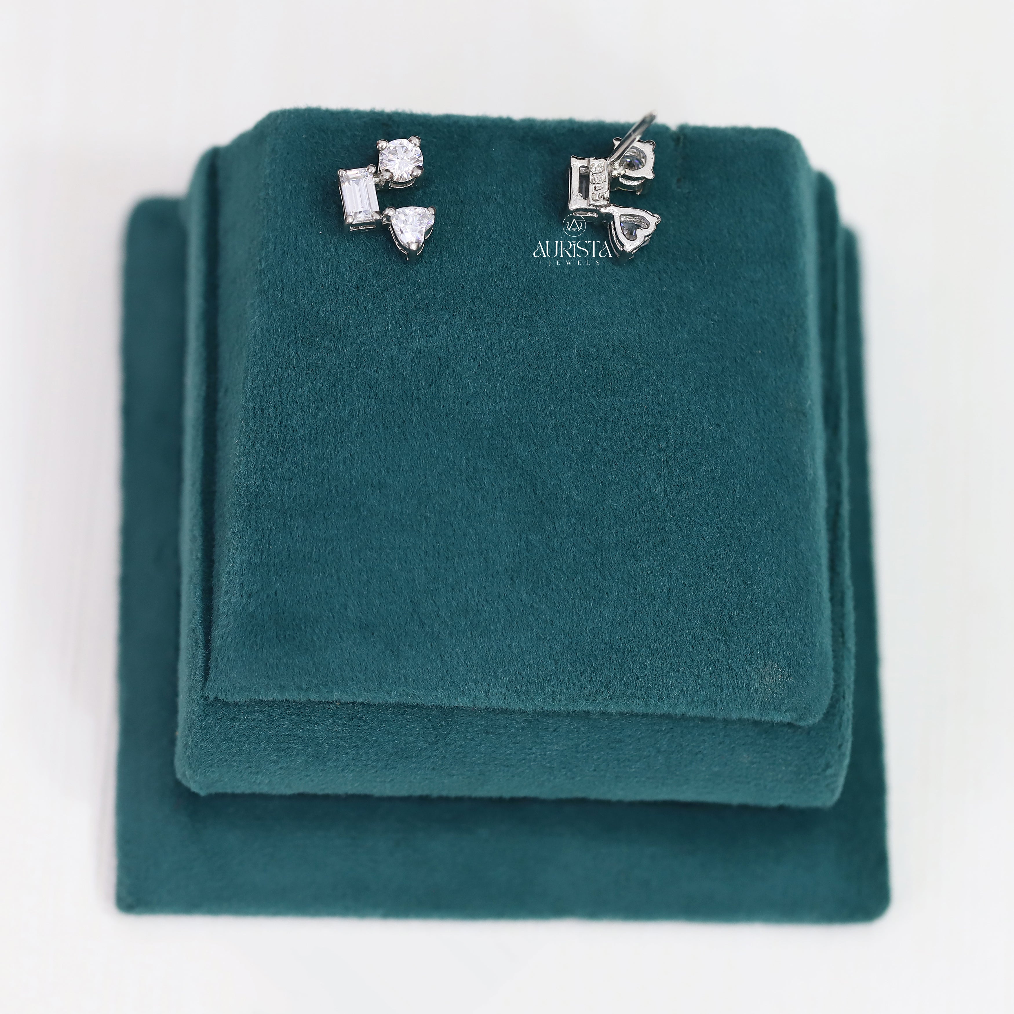 Dainty Moissanite Cluster Stud Earrings, Mixed Shape Diamond Earring, Minimalist Stud
