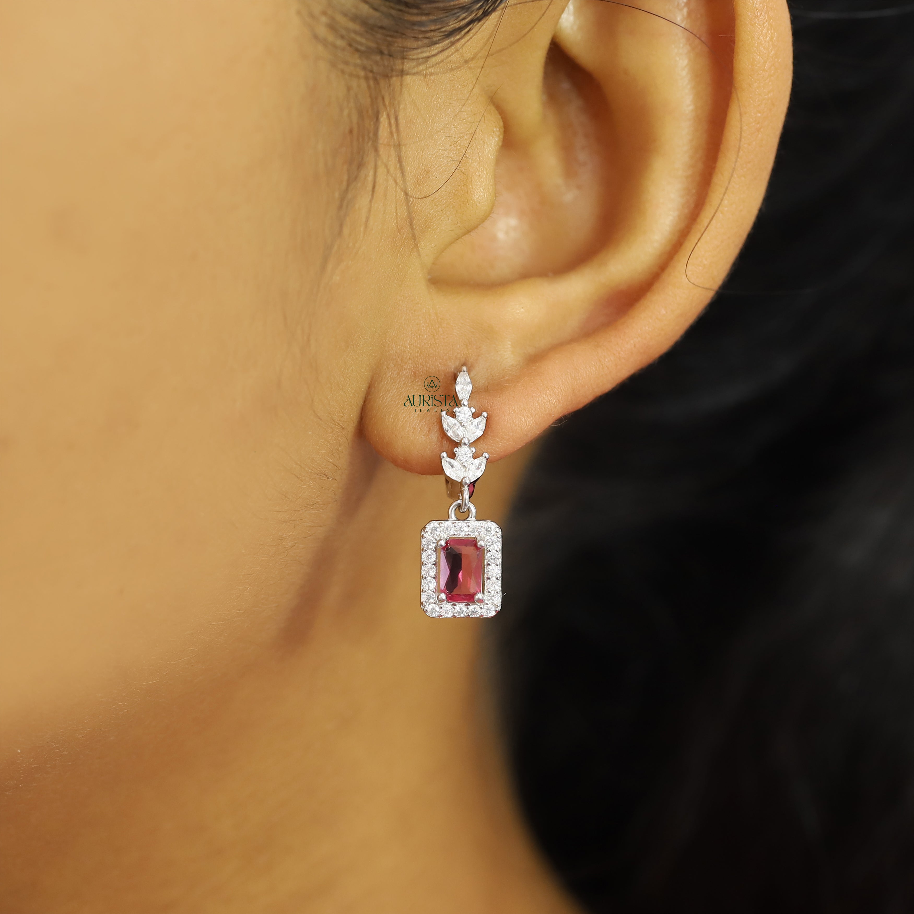 Red Emerald Cut Necklace Marquise Moissanite Pendant Bridal Jewelry Gift For Her