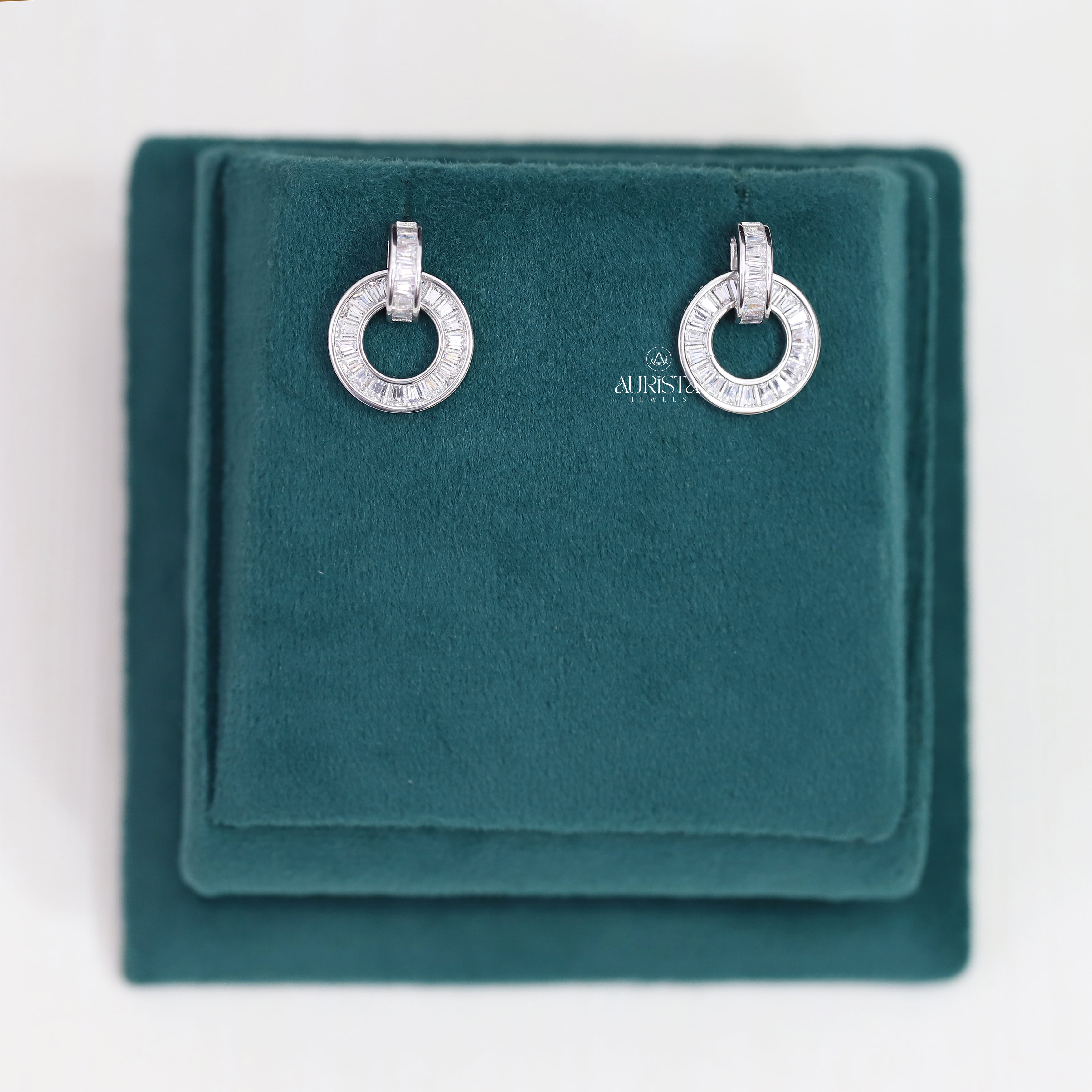 Baguette Cut Moissanite Circle Drop Earrings, Minimalist Round Hoop Dangle Jewelry Gift